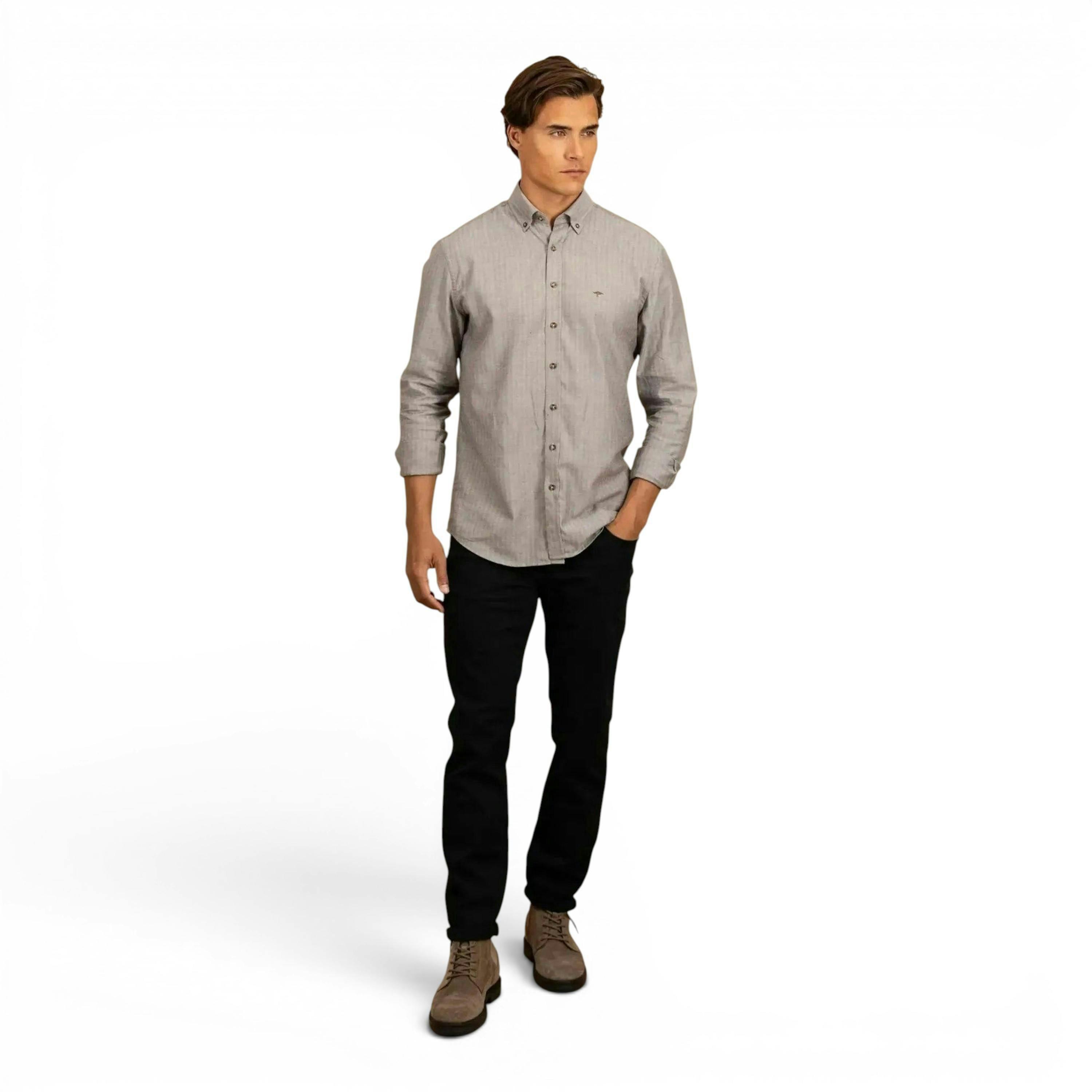 Herringbone Flannel Button Down Shirt Dark Chocolate , view 3 of 5