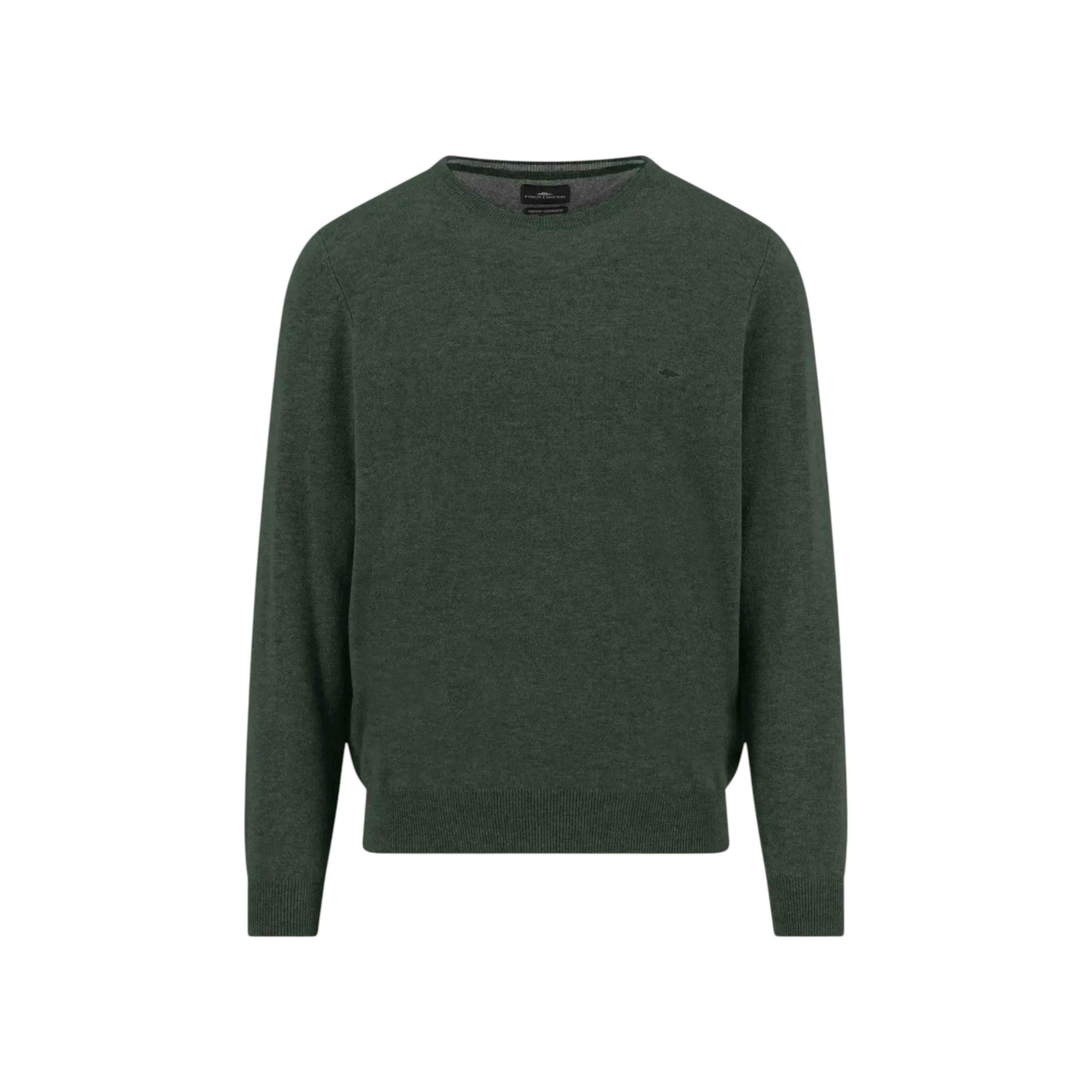 Merino Wool Cashmere Crewneck Knit Dark Ivy , view 1 of 3