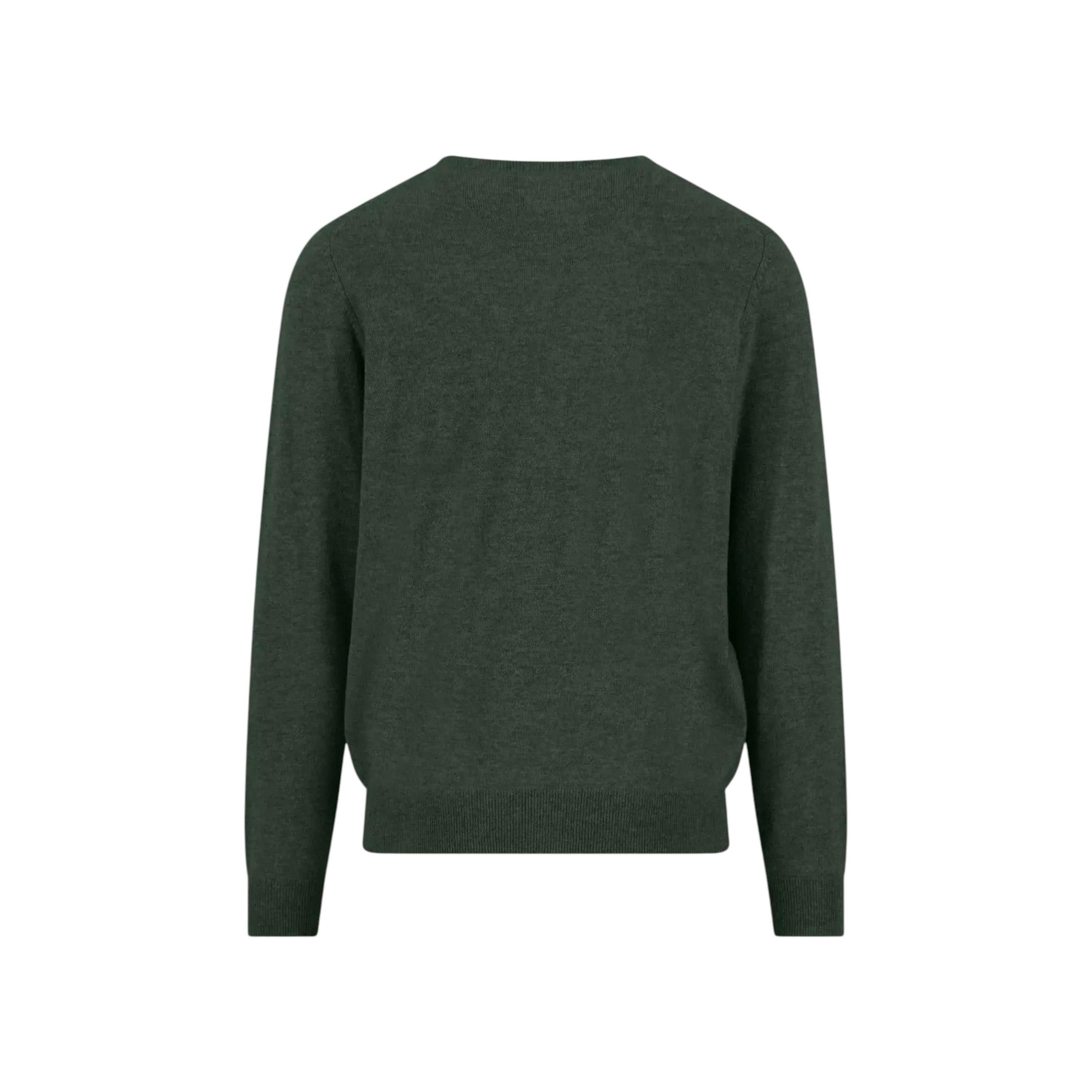 Merino Wool Cashmere Crewneck Knit Dark Ivy , view 2 of 3