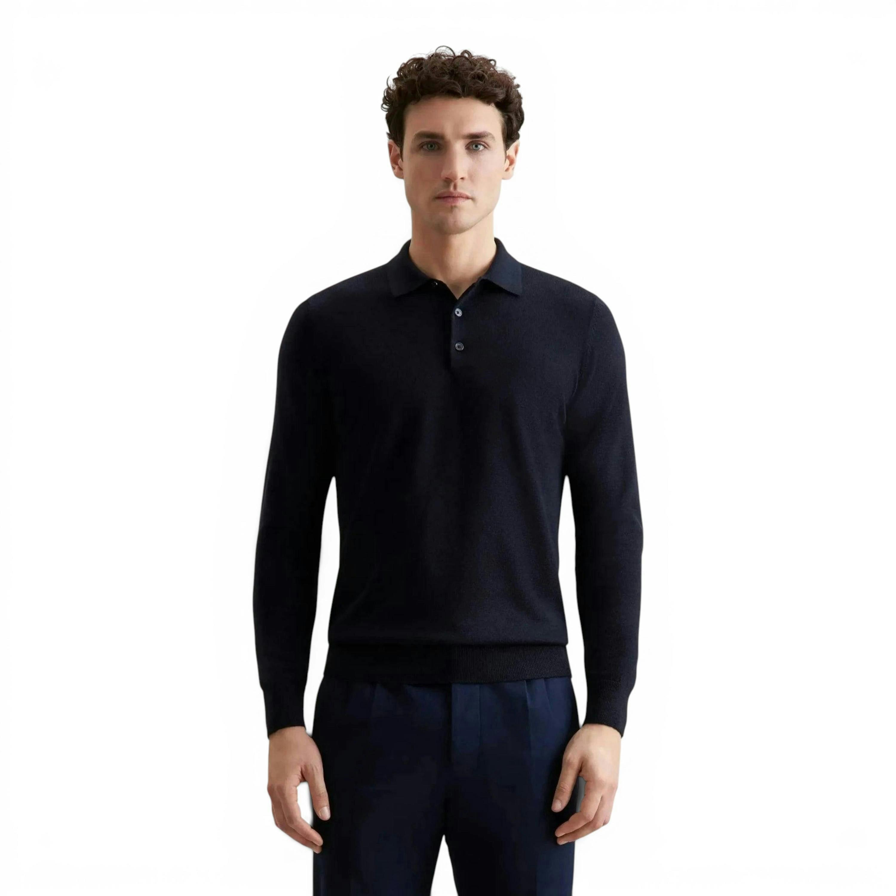 Seidensticker Merino Wool Polo Collar Knit Dark Blue , view 1 of 6
