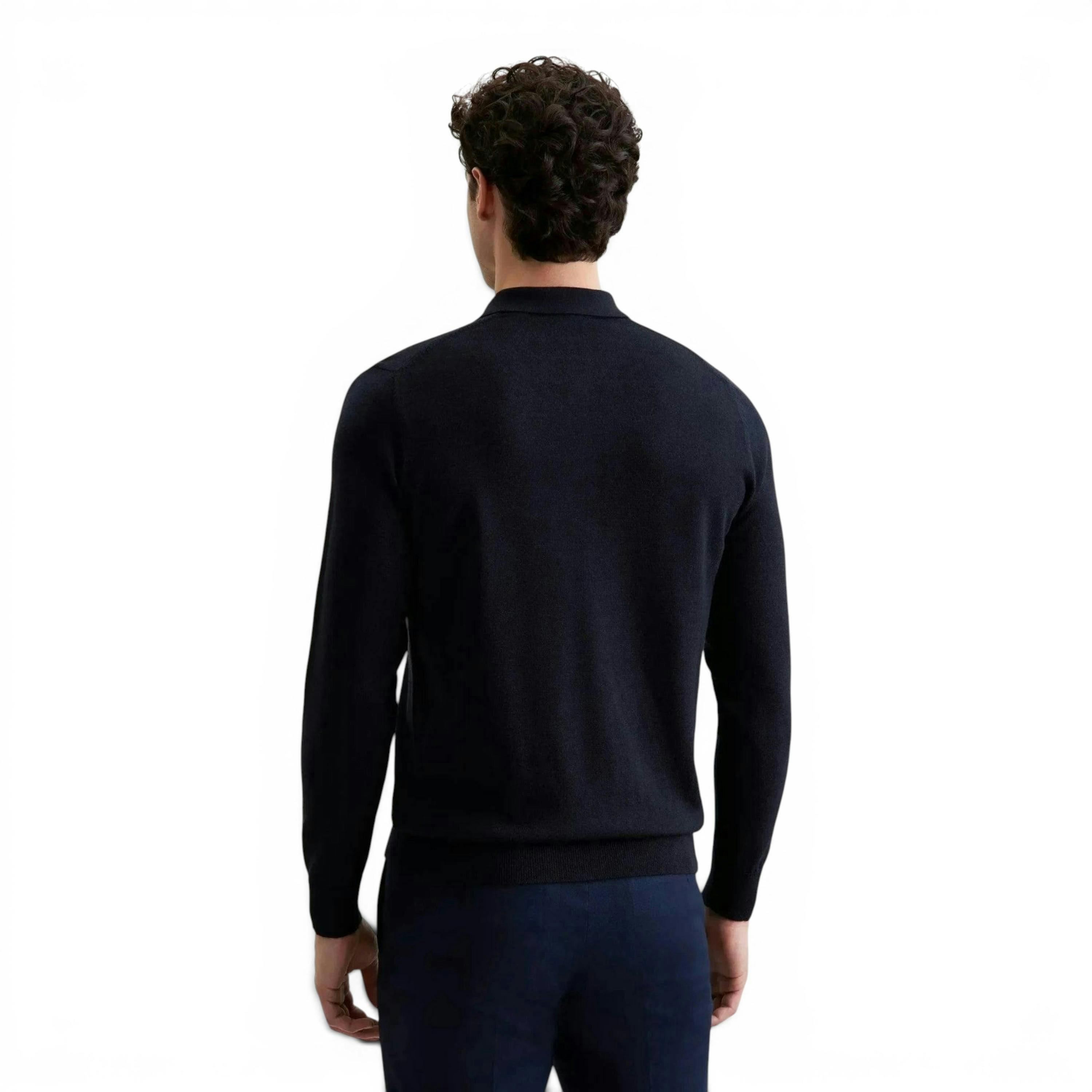 Seidensticker Merino Wool Polo Collar Knit Dark Blue , view 2 of 6
