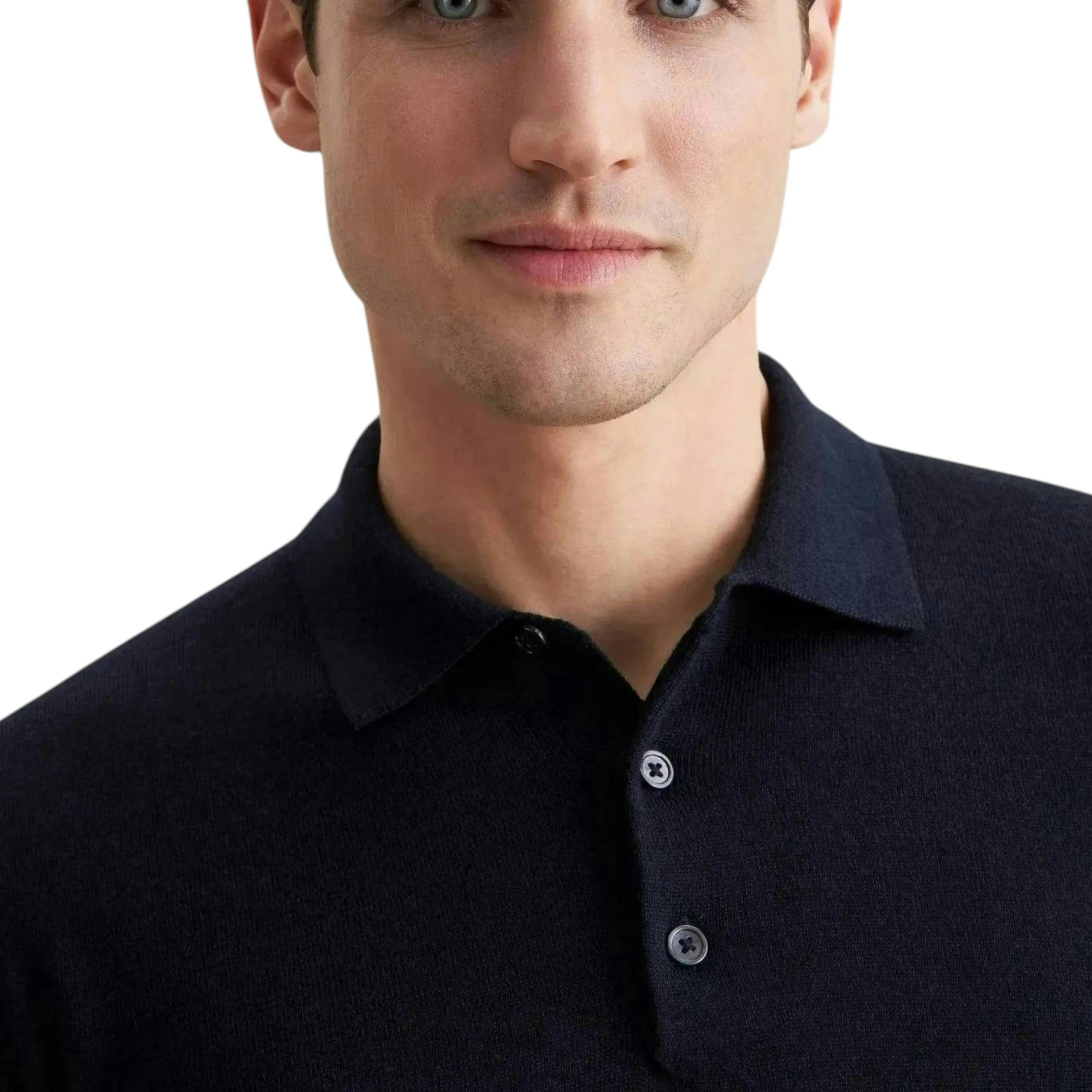 Seidensticker Merino Wool Polo Collar Knit Dark Blue , view 3 of 6