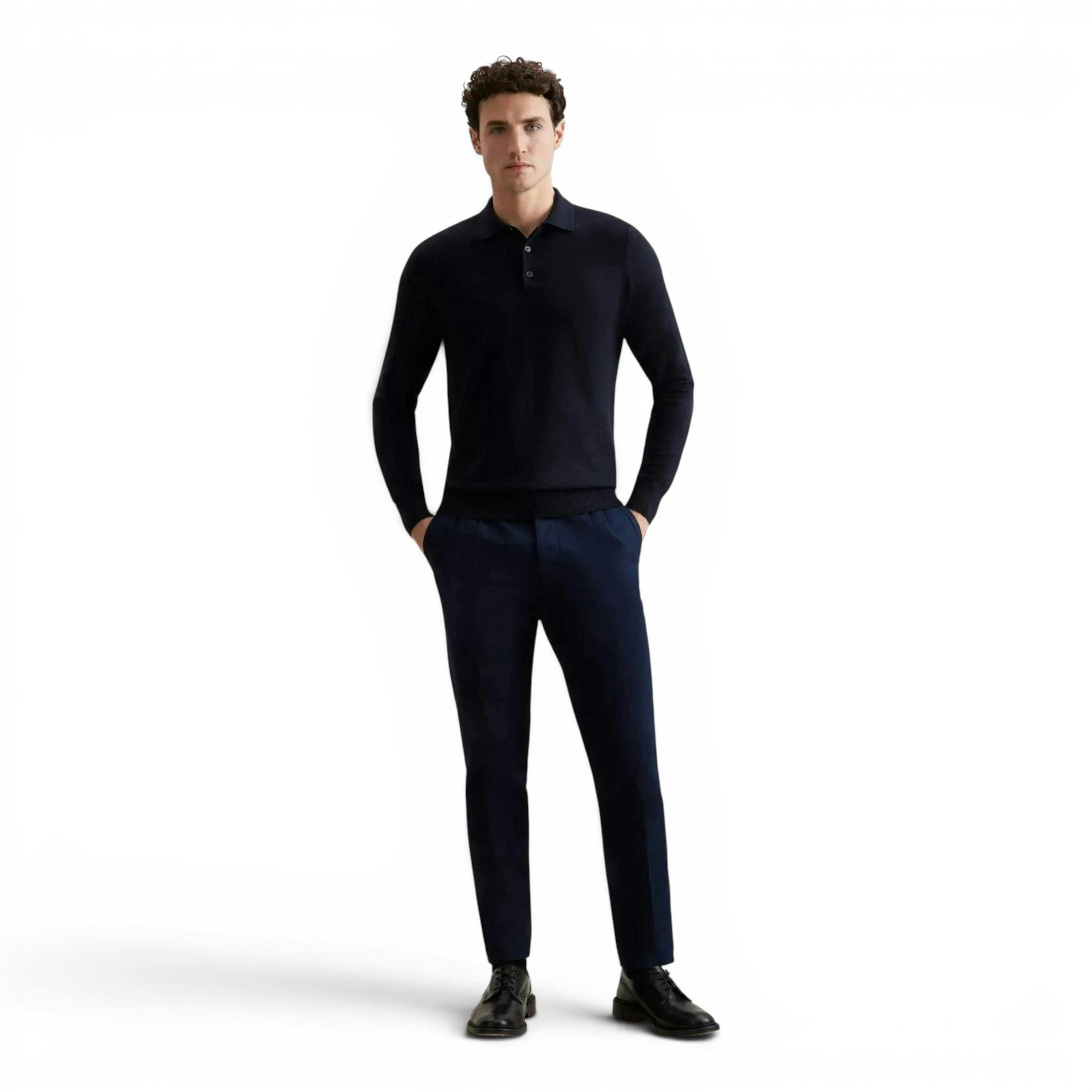 Seidensticker Merino Wool Polo Collar Knit Dark Blue , view 5 of 6