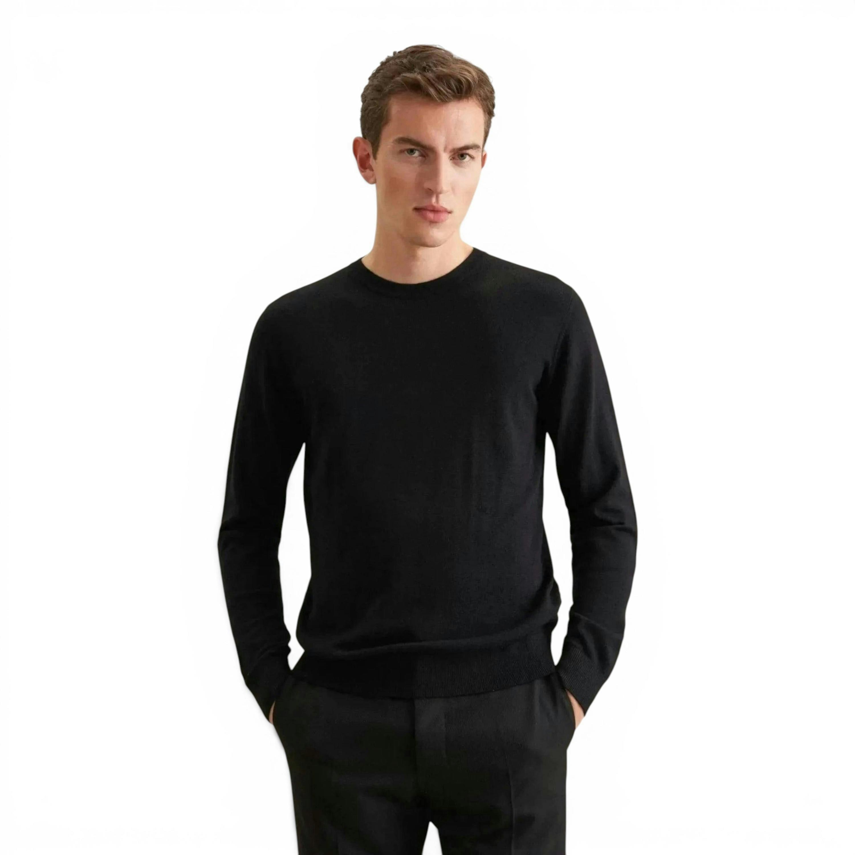 Seidensticker Merino Wool Crewneck Knit Black , view 1 of 6