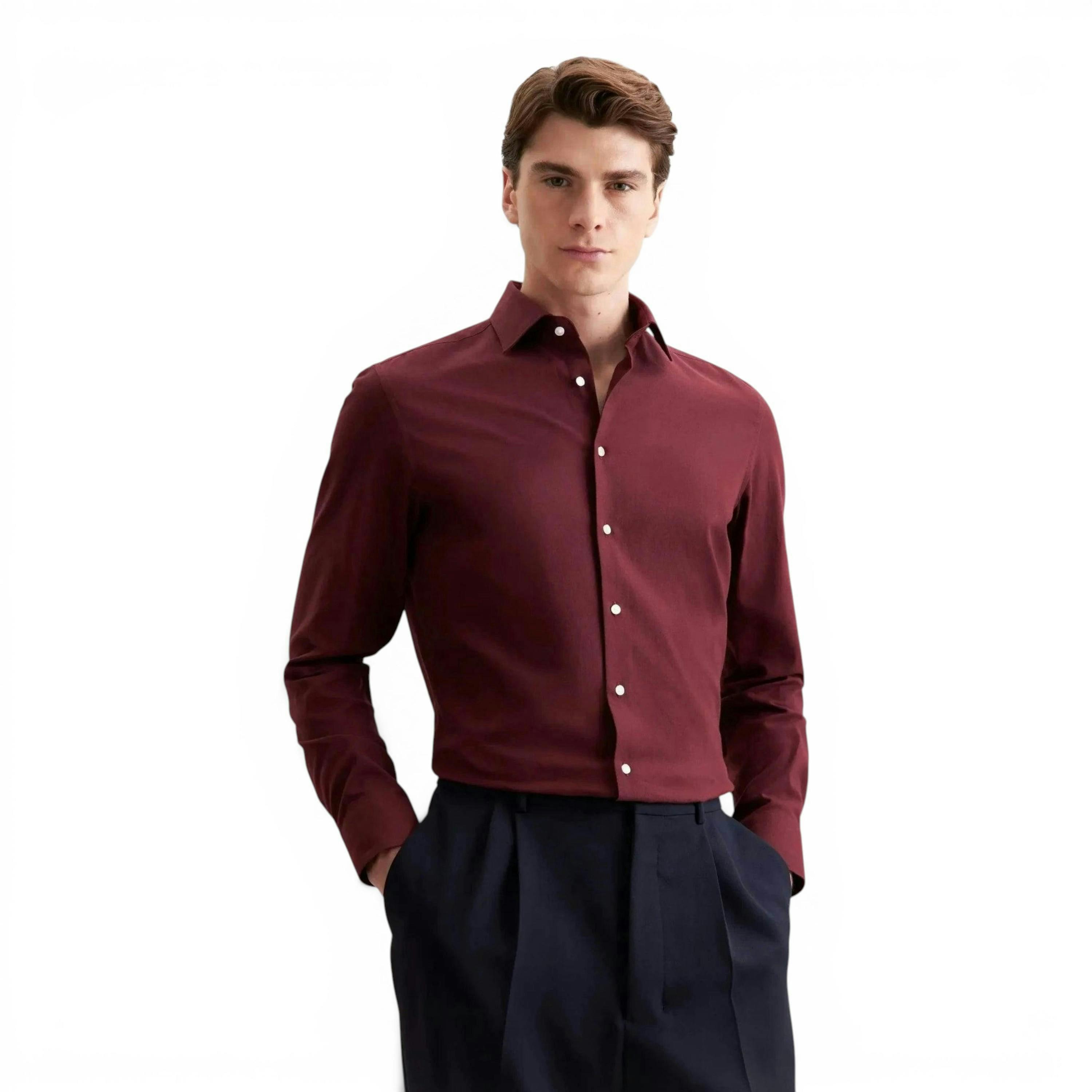 Seidensticker Slim Fit New Kent Flannel Shirt Burgundy , view 1 of 6