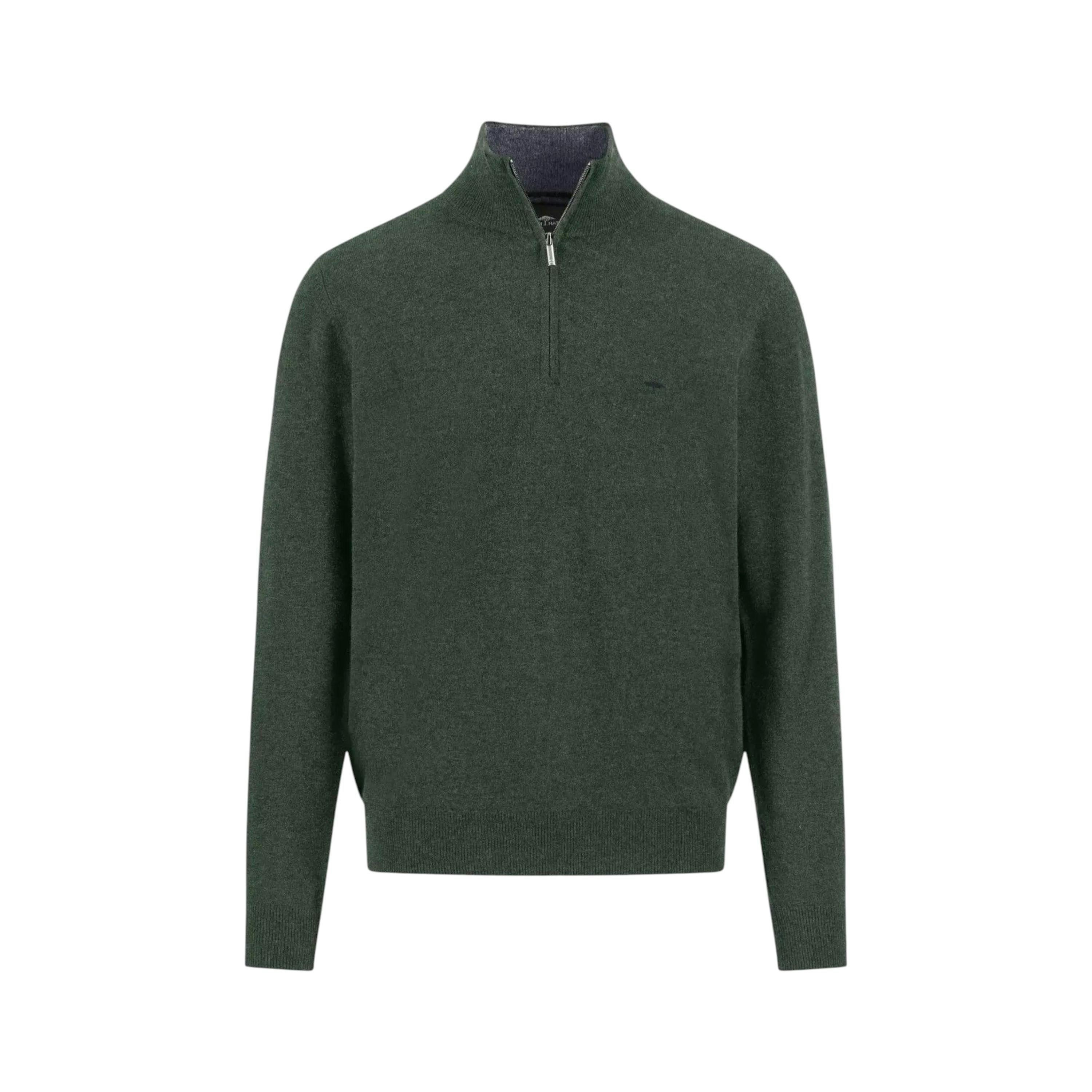 Merino Wool Cashmere 1/4 Zip Knit Dark Ivy , view 1 of 5