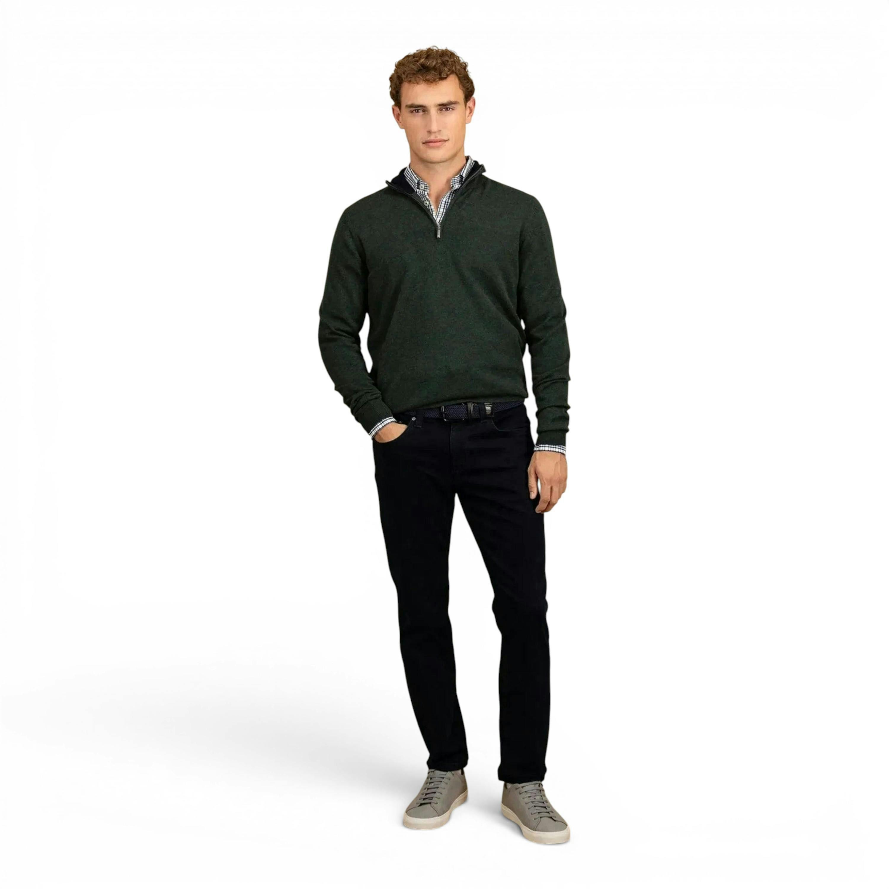 Merino Wool Cashmere 1/4 Zip Knit Dark Ivy , view 3 of 5