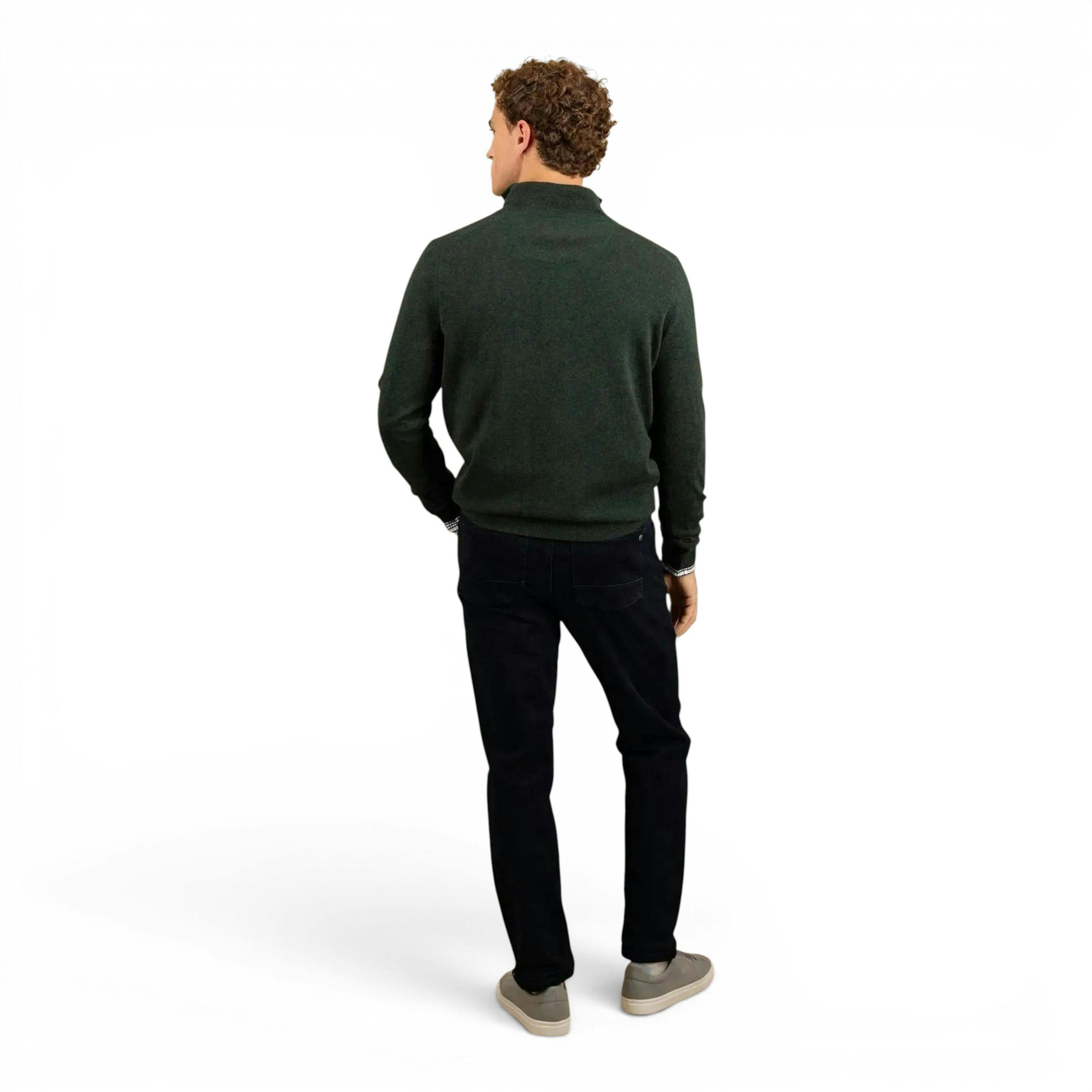 Merino Wool Cashmere 1/4 Zip Knit Dark Ivy , view 4 of 5