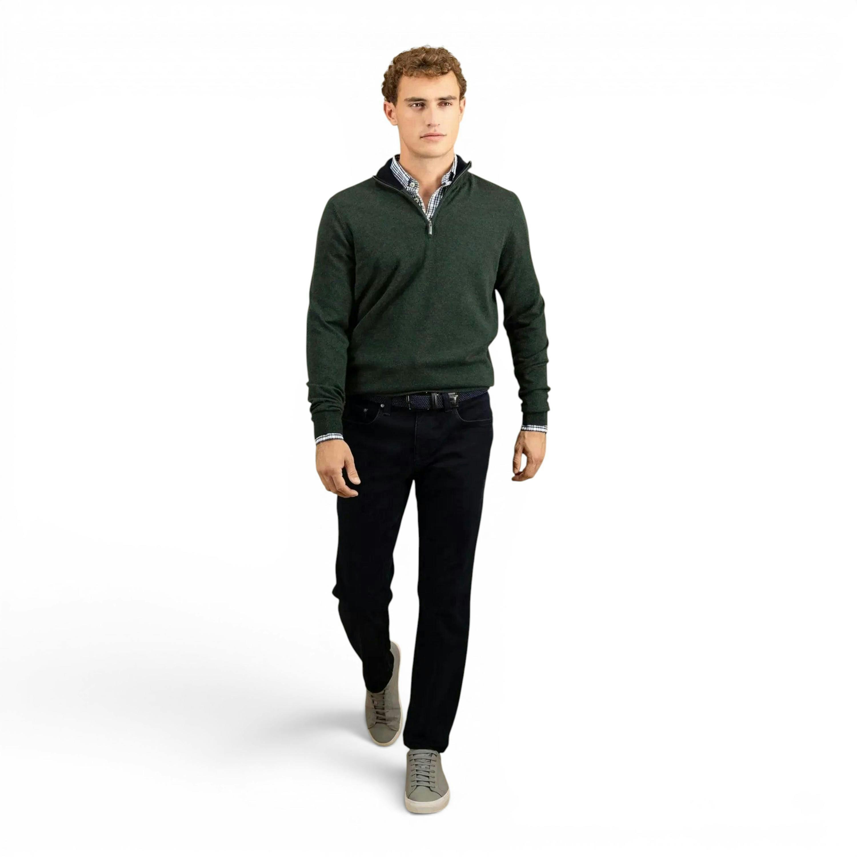 Merino Wool Cashmere 1/4 Zip Knit Dark Ivy , view 5 of 5