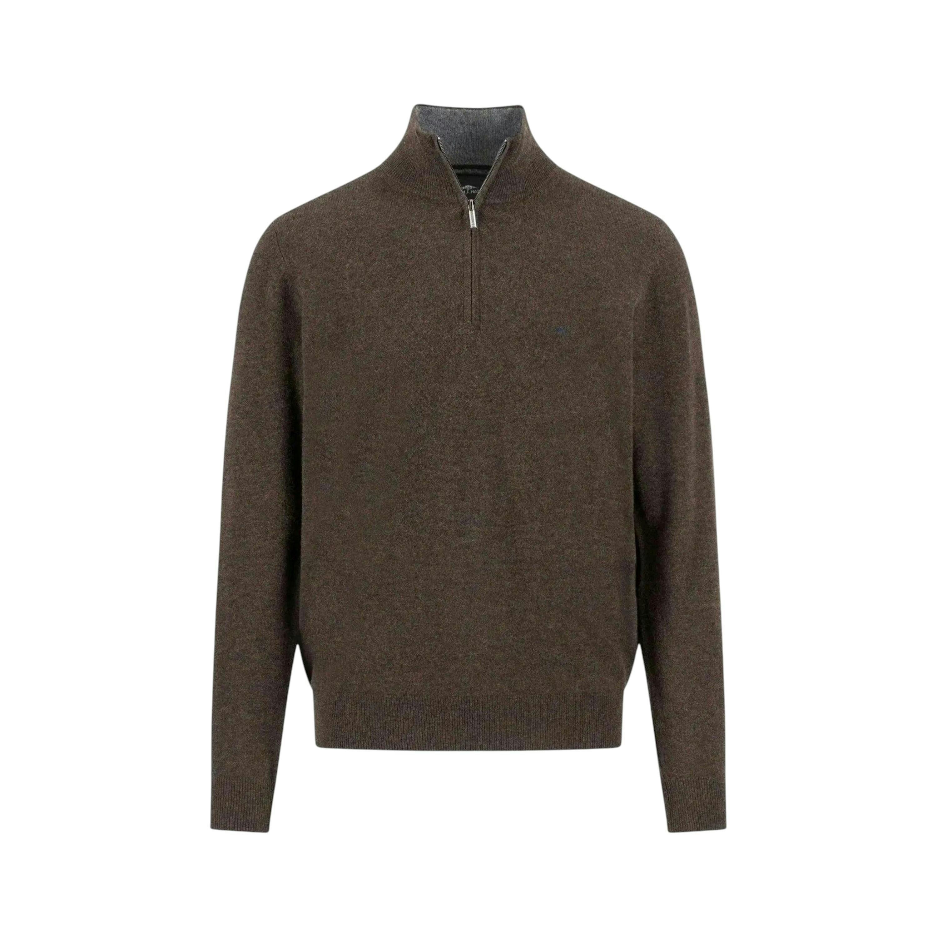 Merino Wool Cashmere 1/4 Zip Knit Dark Chocolate , view 1 of 3