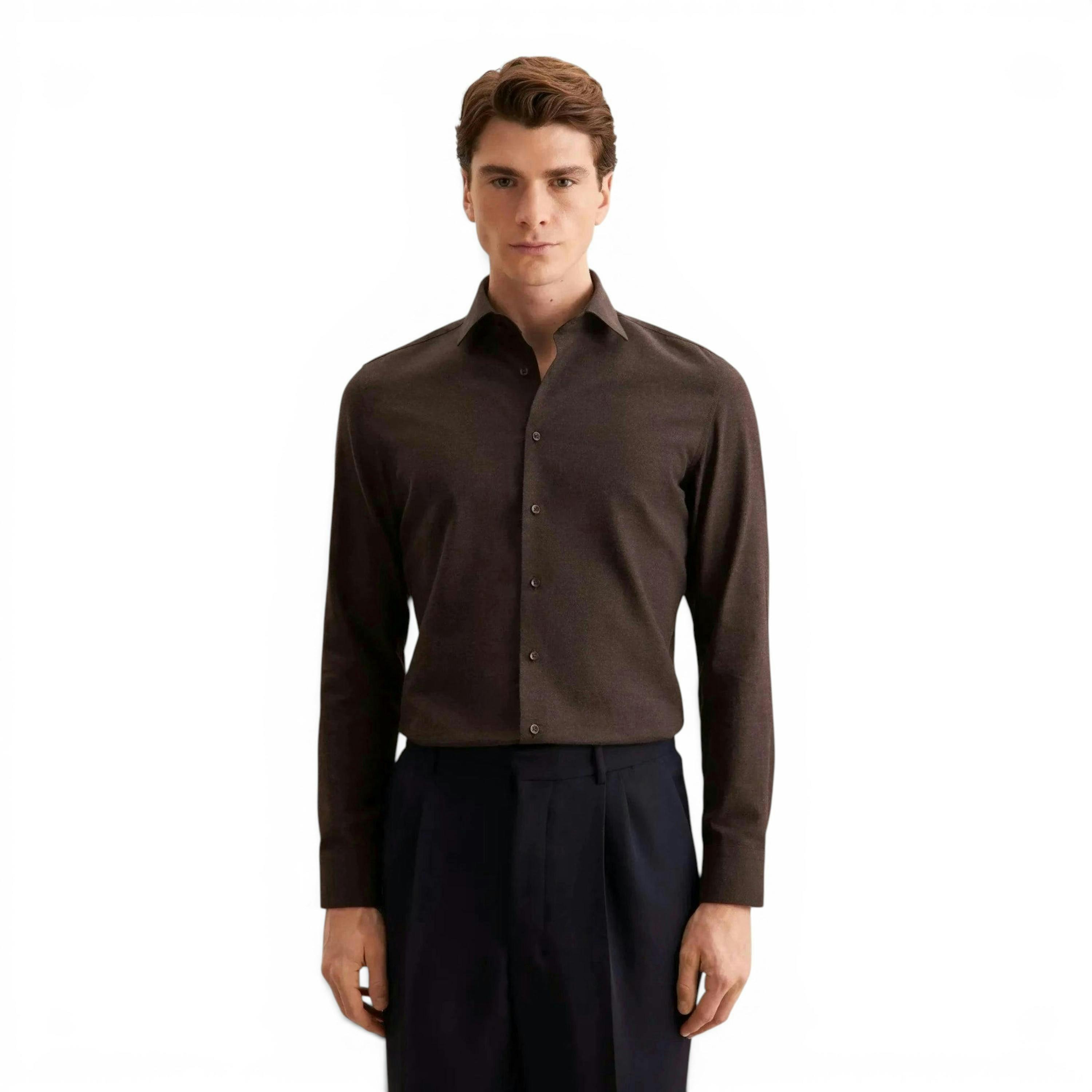 Seidensticker Slim Fit New Kent Flannel Shirt Brown , view 1 of 6