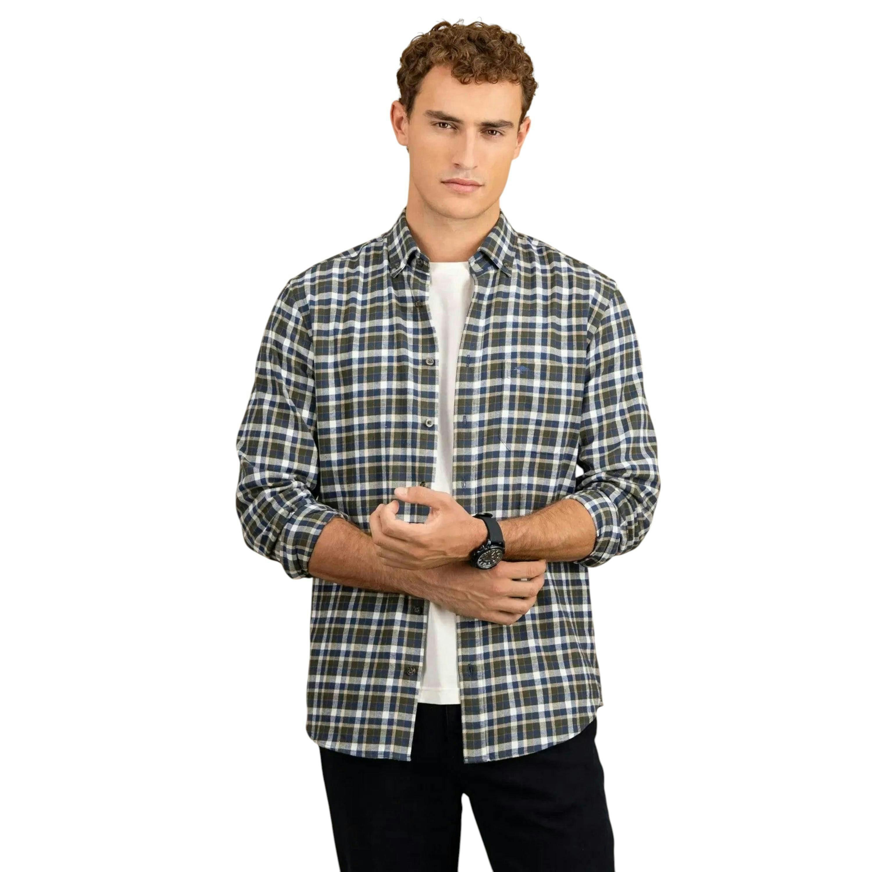 Premium Flannel Check Button Down Shirt Dark Ivy , view 2 of 5