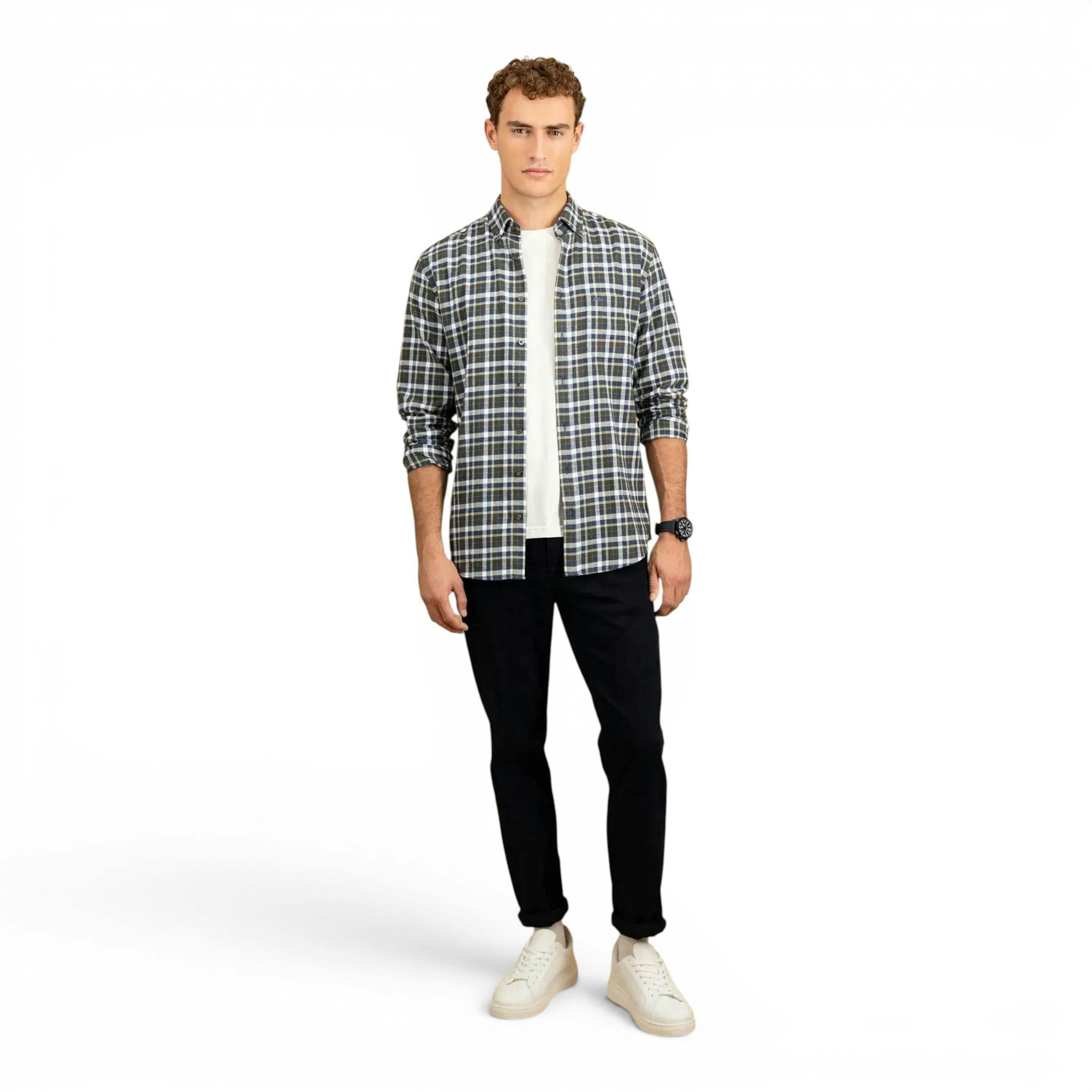 Premium Flannel Check Button Down Shirt Dark Ivy , view 3 of 5