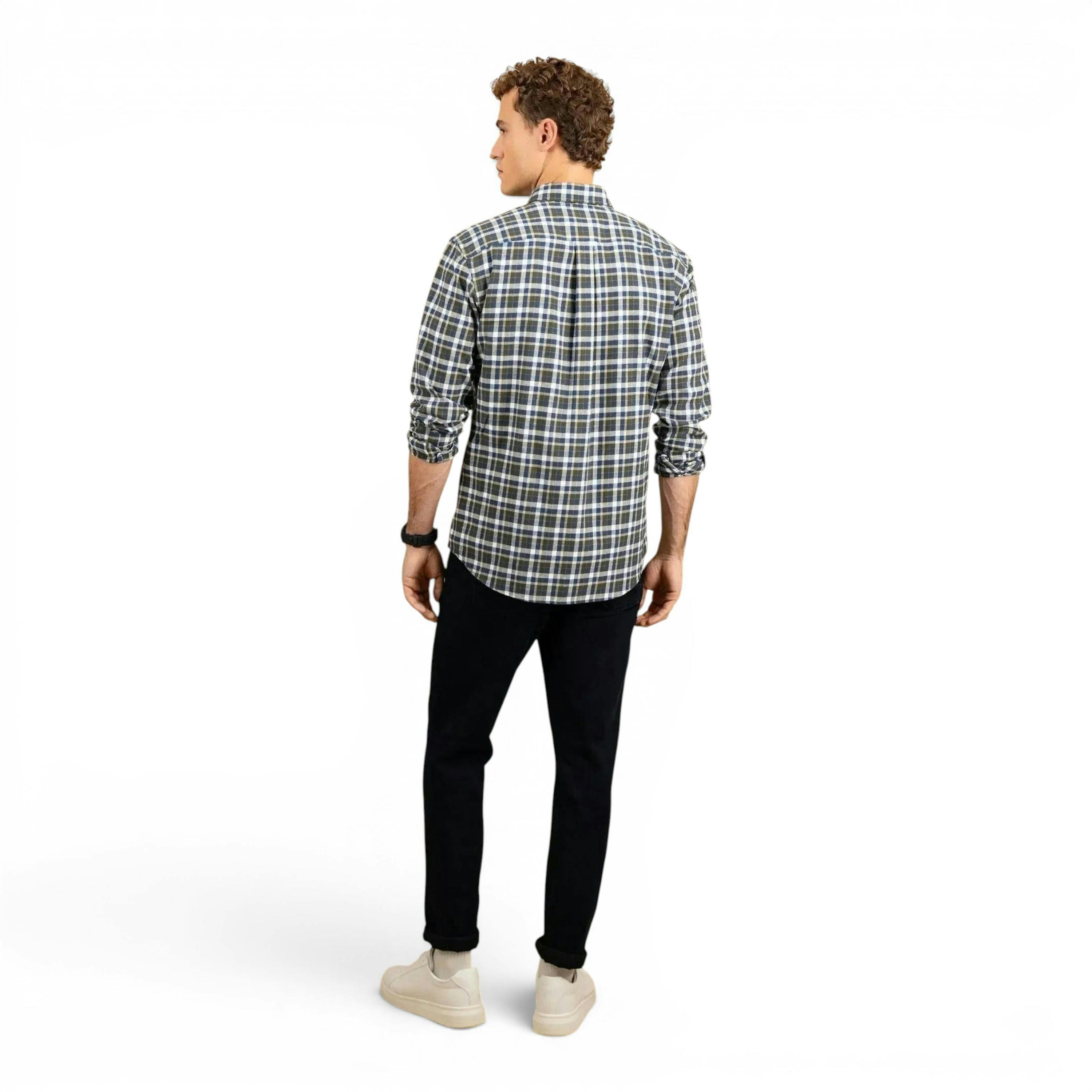 Premium Flannel Check Button Down Shirt Dark Ivy , view 4 of 5