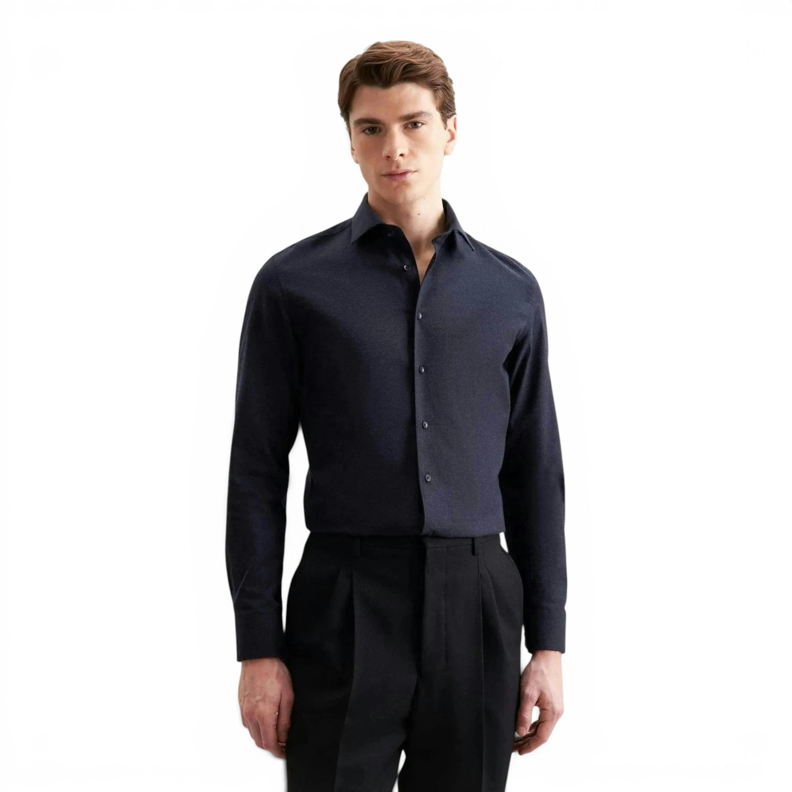 Seidensticker Slim Fit New Kent Flannel Shirt Dark Blue , view 1 of 6