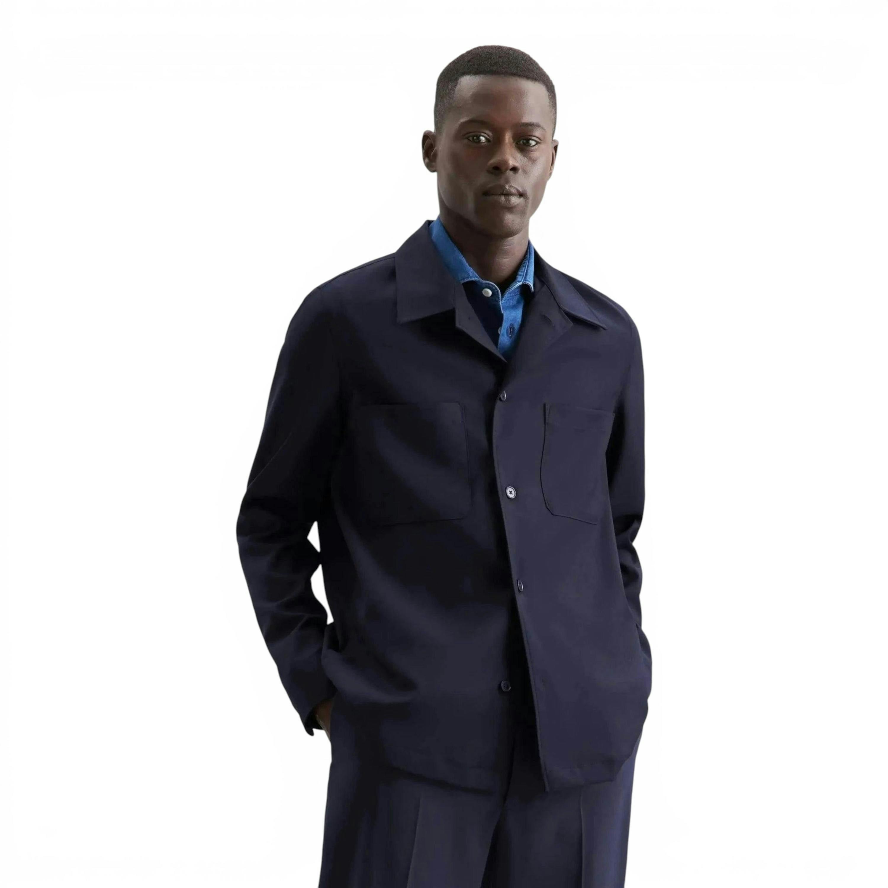 Seidensticker Regular Fit Wool Mix Casual Lapel Overshirt Dark Blue , view 1 of 6
