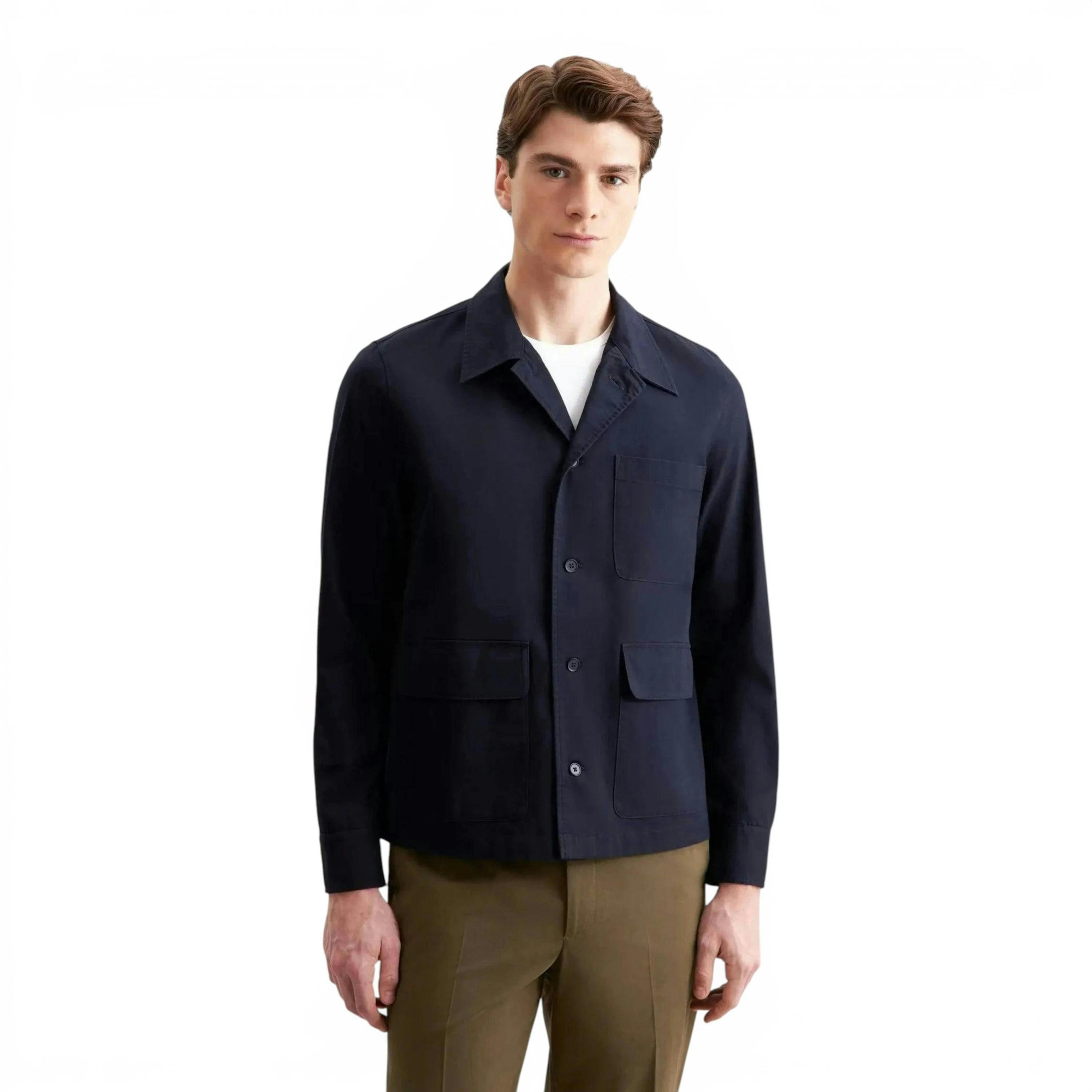 Seidensticker Regular Fit Cotton Twill Casual Lapel Jacket Dark Blue , view 1 of 6