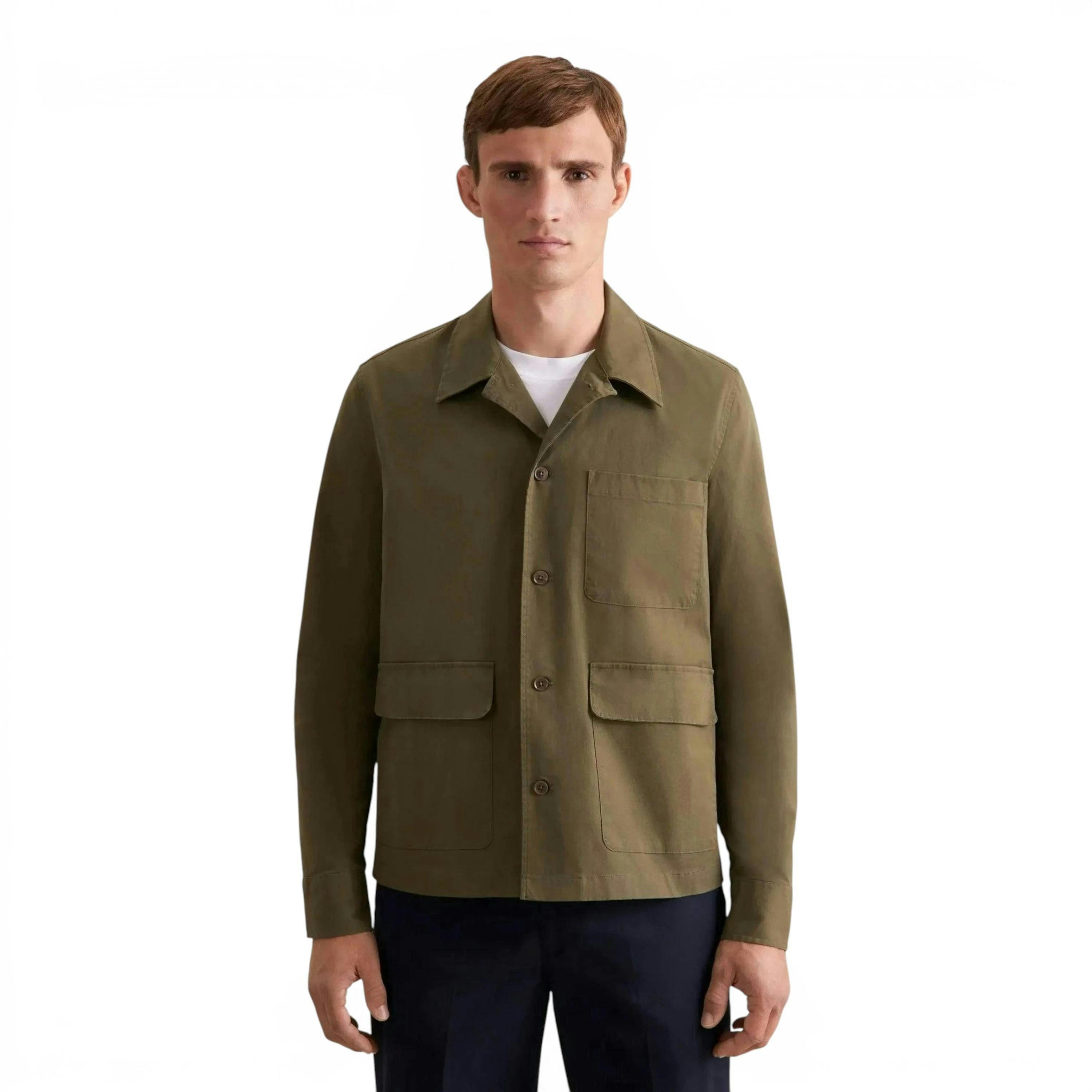Seidensticker Regular Fit Cotton Twill Casual Lapel Jacket Olive , view 1 of 6