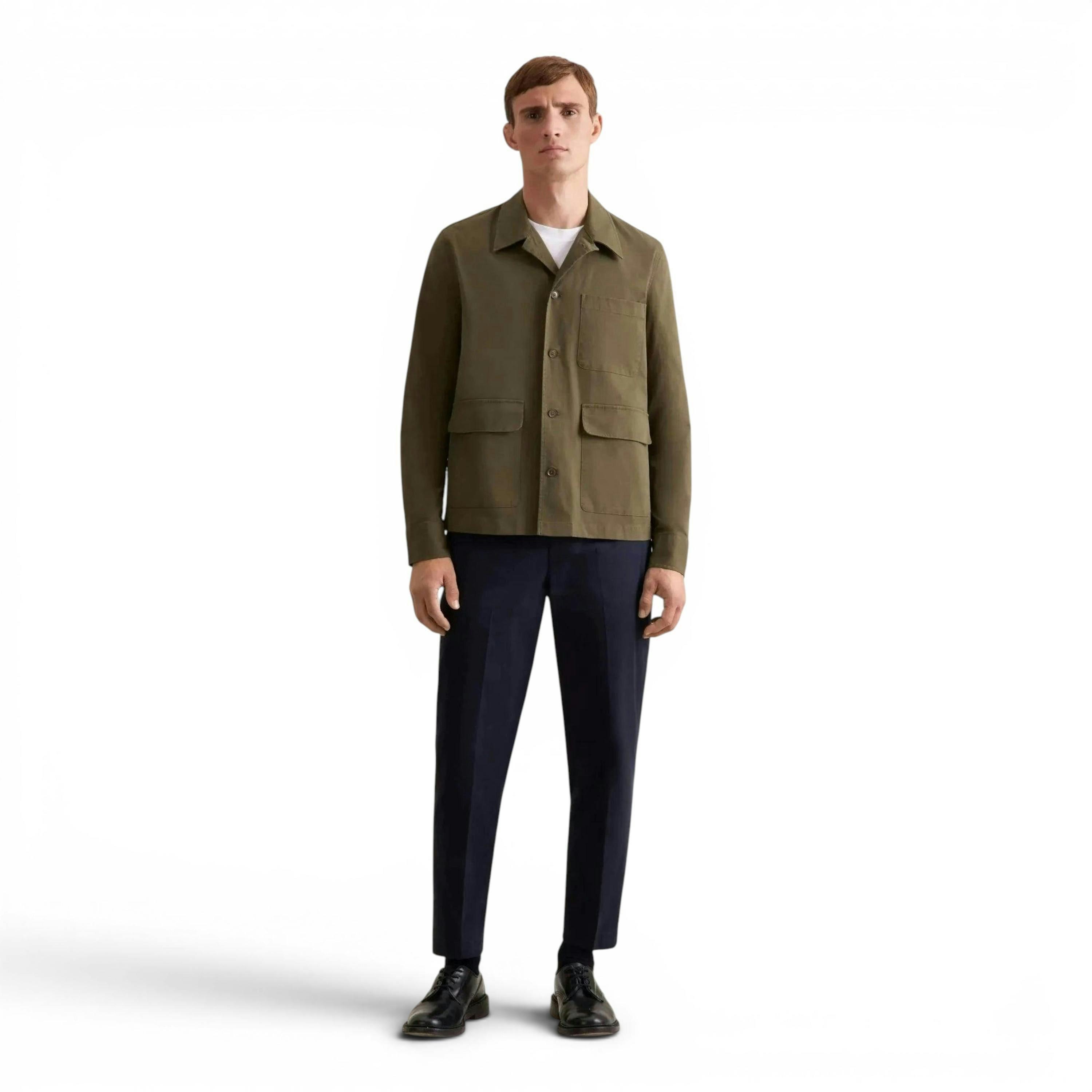 Seidensticker Regular Fit Cotton Twill Casual Lapel Jacket Olive , view 5 of 6