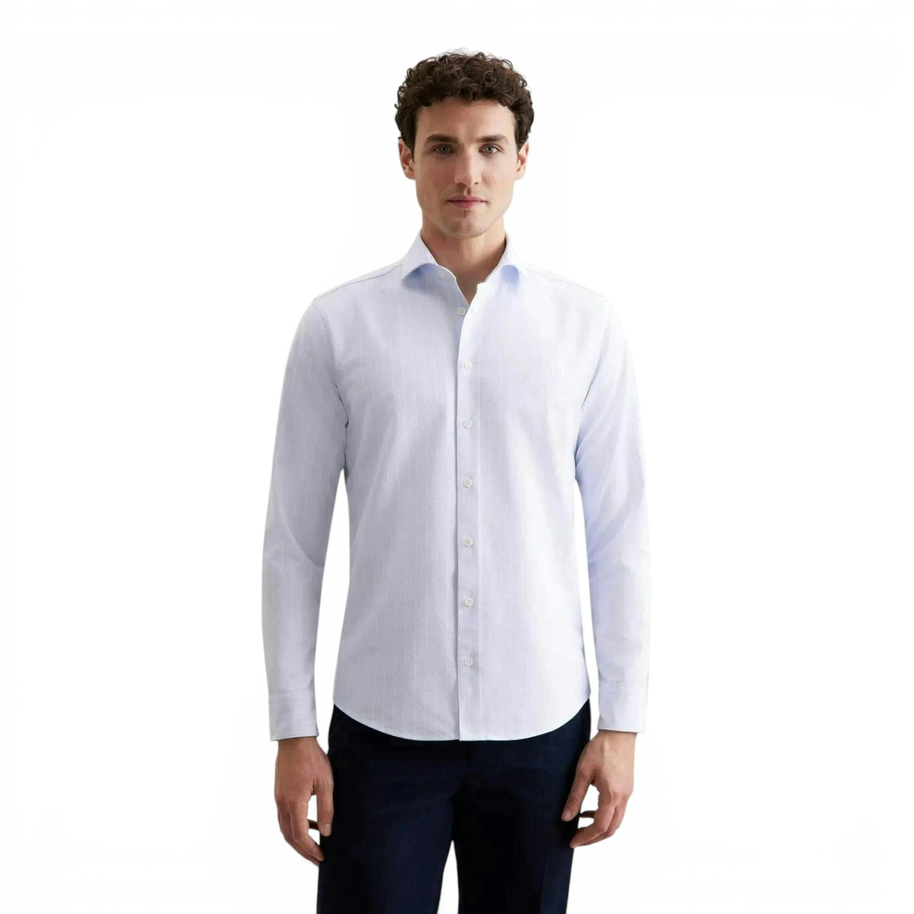 Regular Fit Spread Kent Striped Oxford Shirt Light Blue , view 1 of 6
