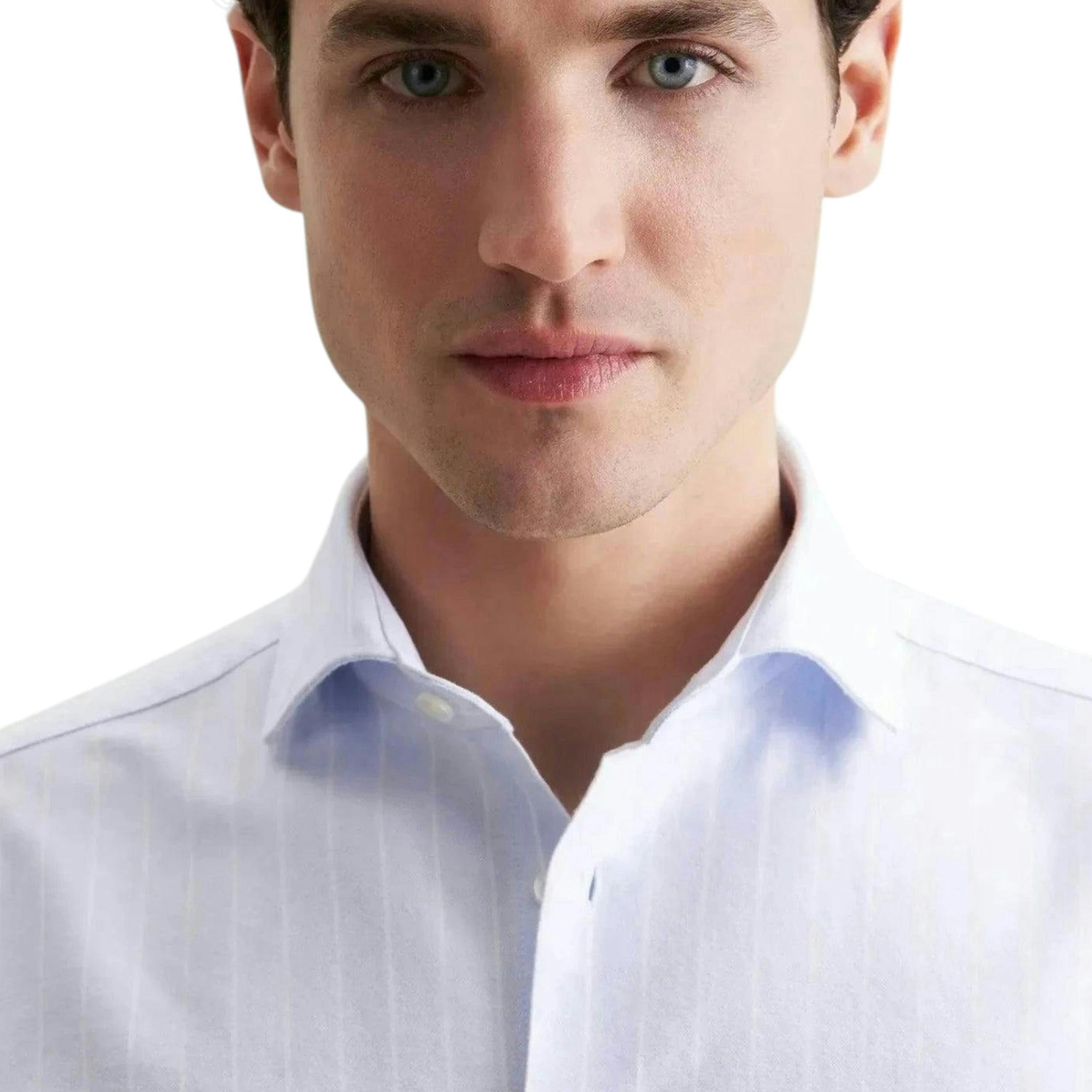 Regular Fit Spread Kent Striped Oxford Shirt Light Blue , view 3 of 6