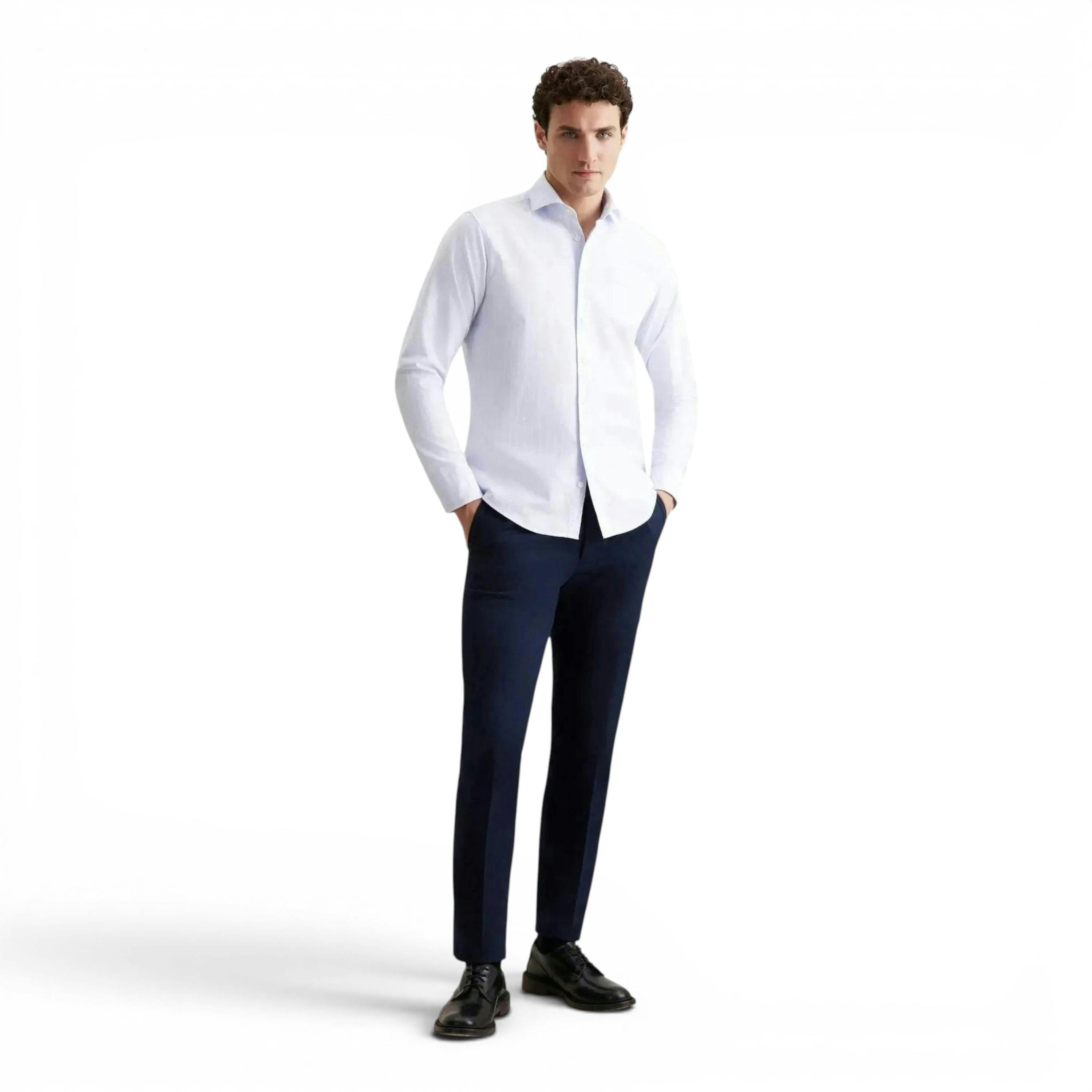 Regular Fit Spread Kent Striped Oxford Shirt Light Blue , view 5 of 6