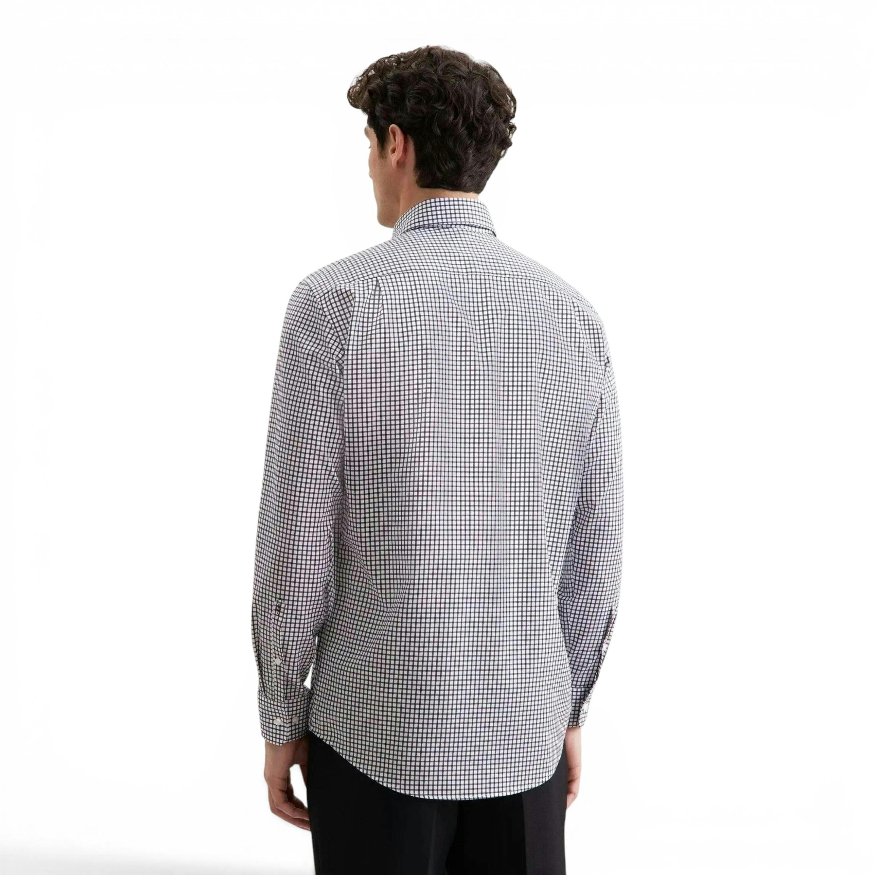 Regular Fit No Iron Covered Button Down Check Business Shirt Dark Blue , view 2 of 6