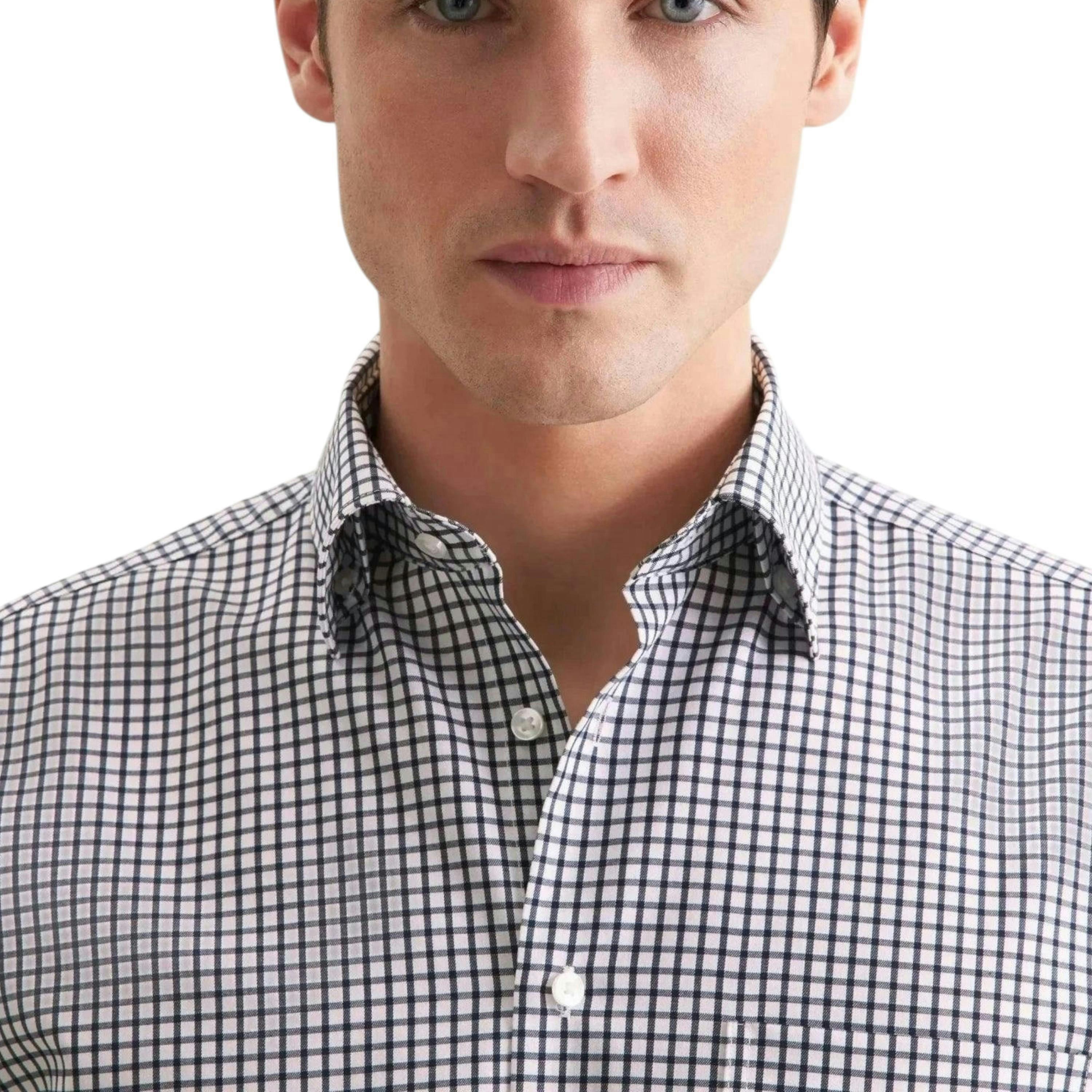 Regular Fit No Iron Covered Button Down Check Business Shirt Dark Blue , view 3 of 6