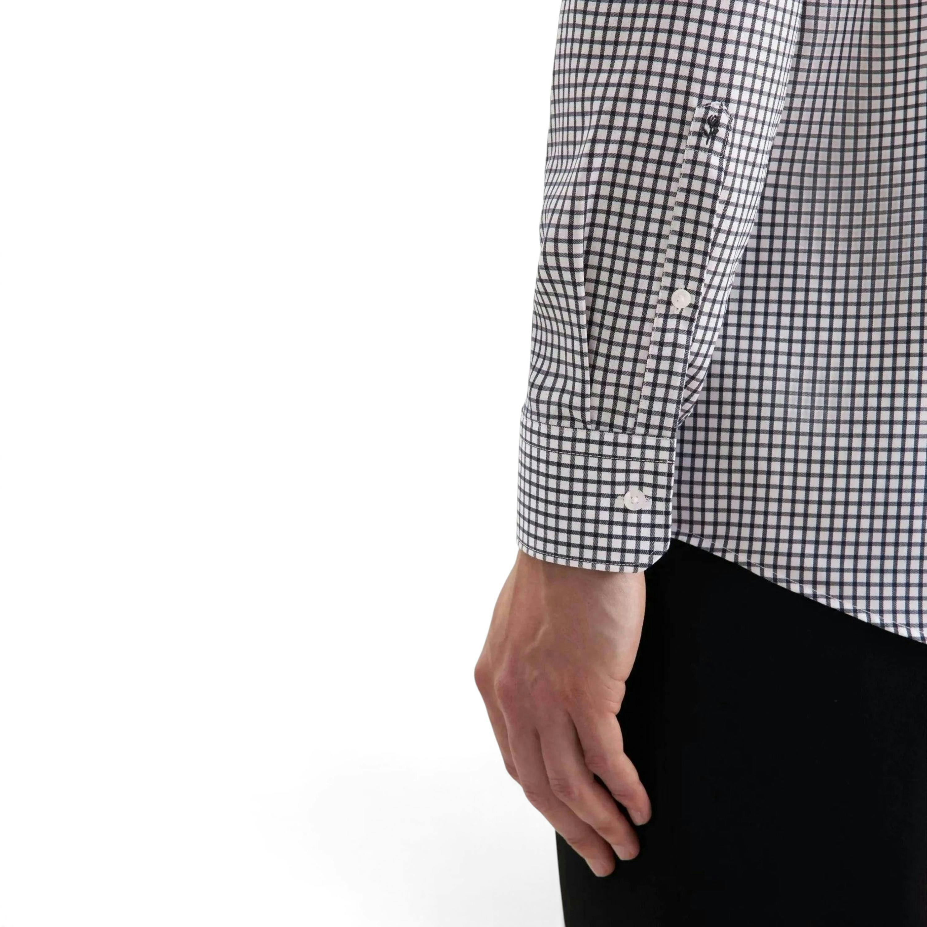 Regular Fit No Iron Covered Button Down Check Business Shirt Dark Blue , view 4 of 6