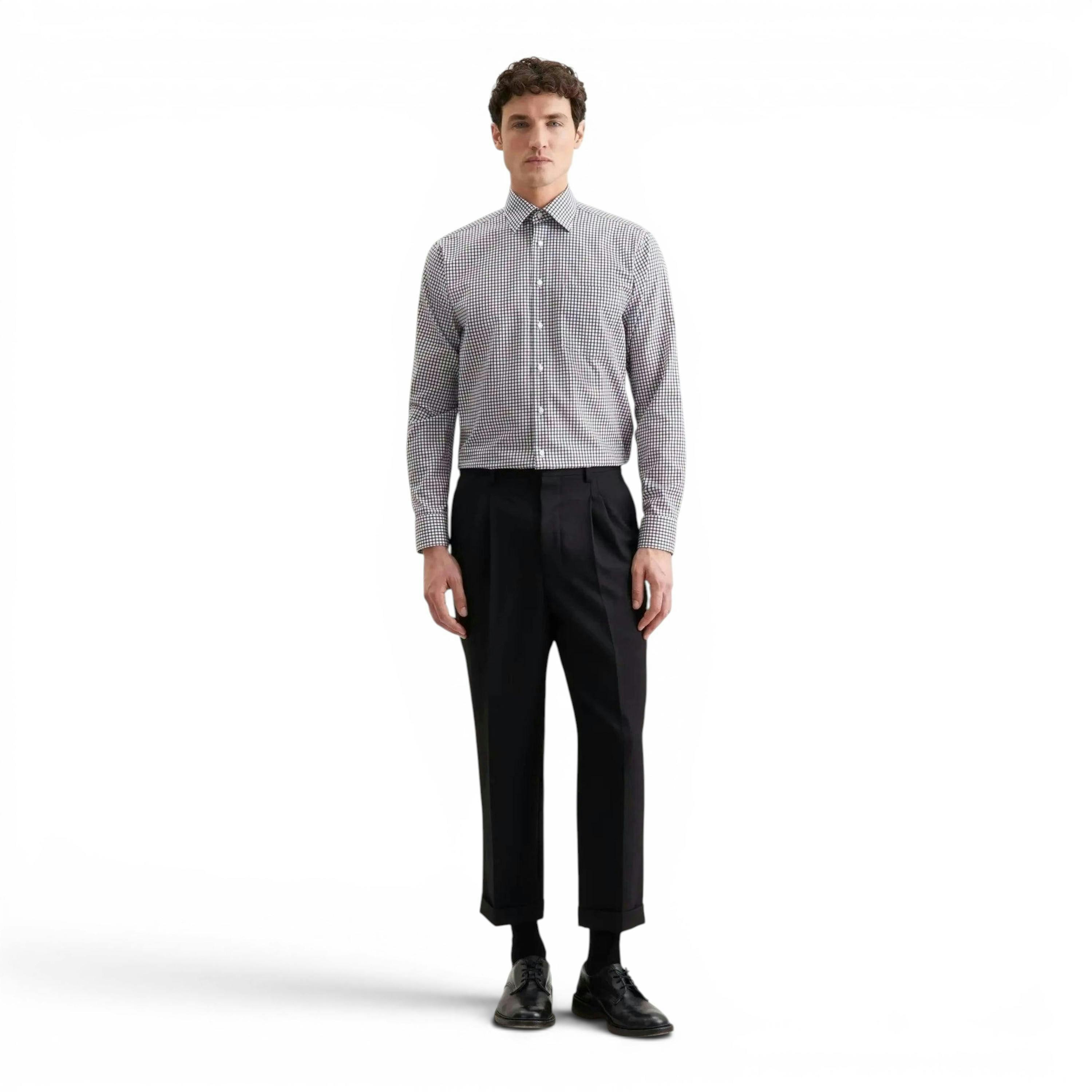 Regular Fit No Iron Covered Button Down Check Business Shirt Dark Blue , view 5 of 6
