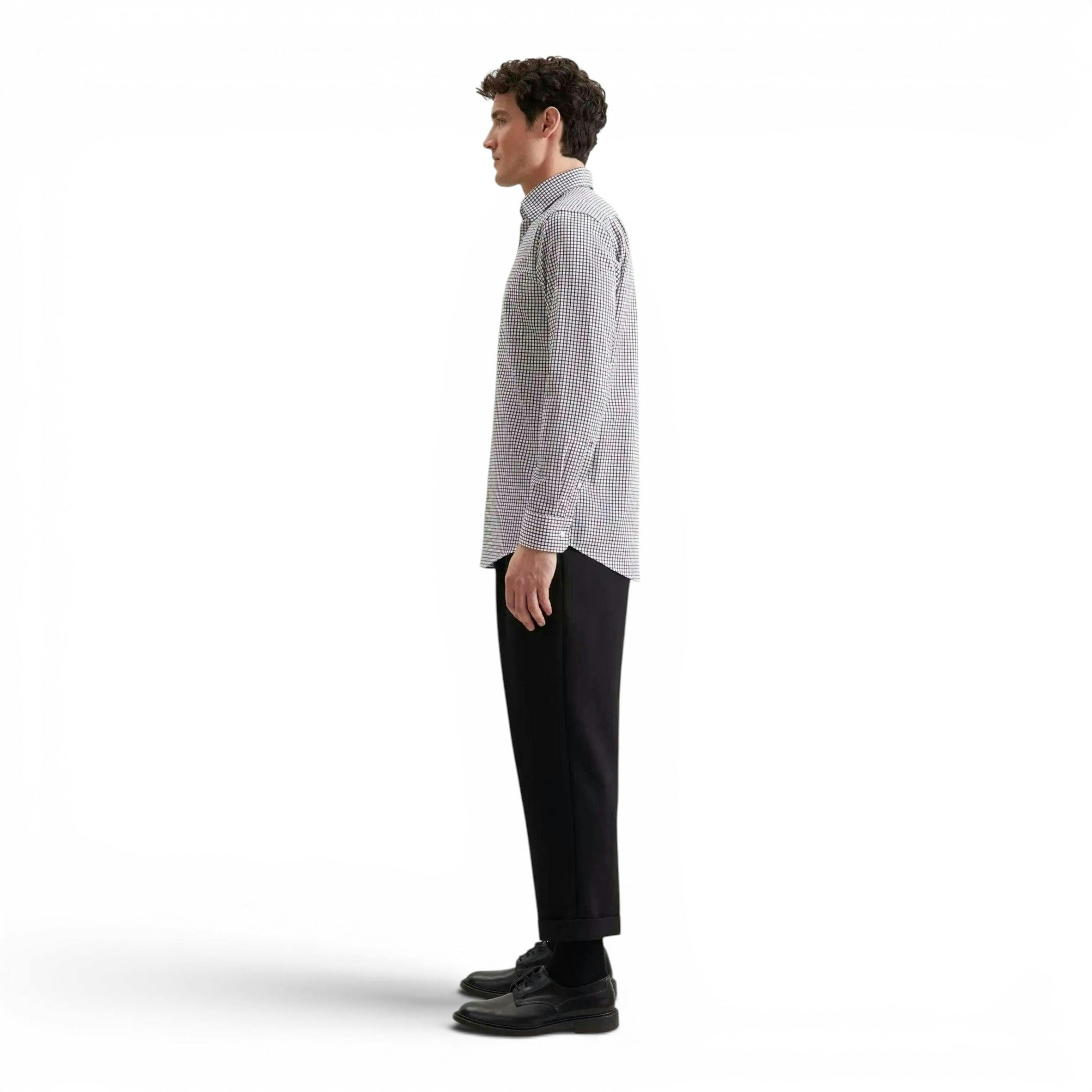 Regular Fit No Iron Covered Button Down Check Business Shirt Dark Blue , view 6 of 6
