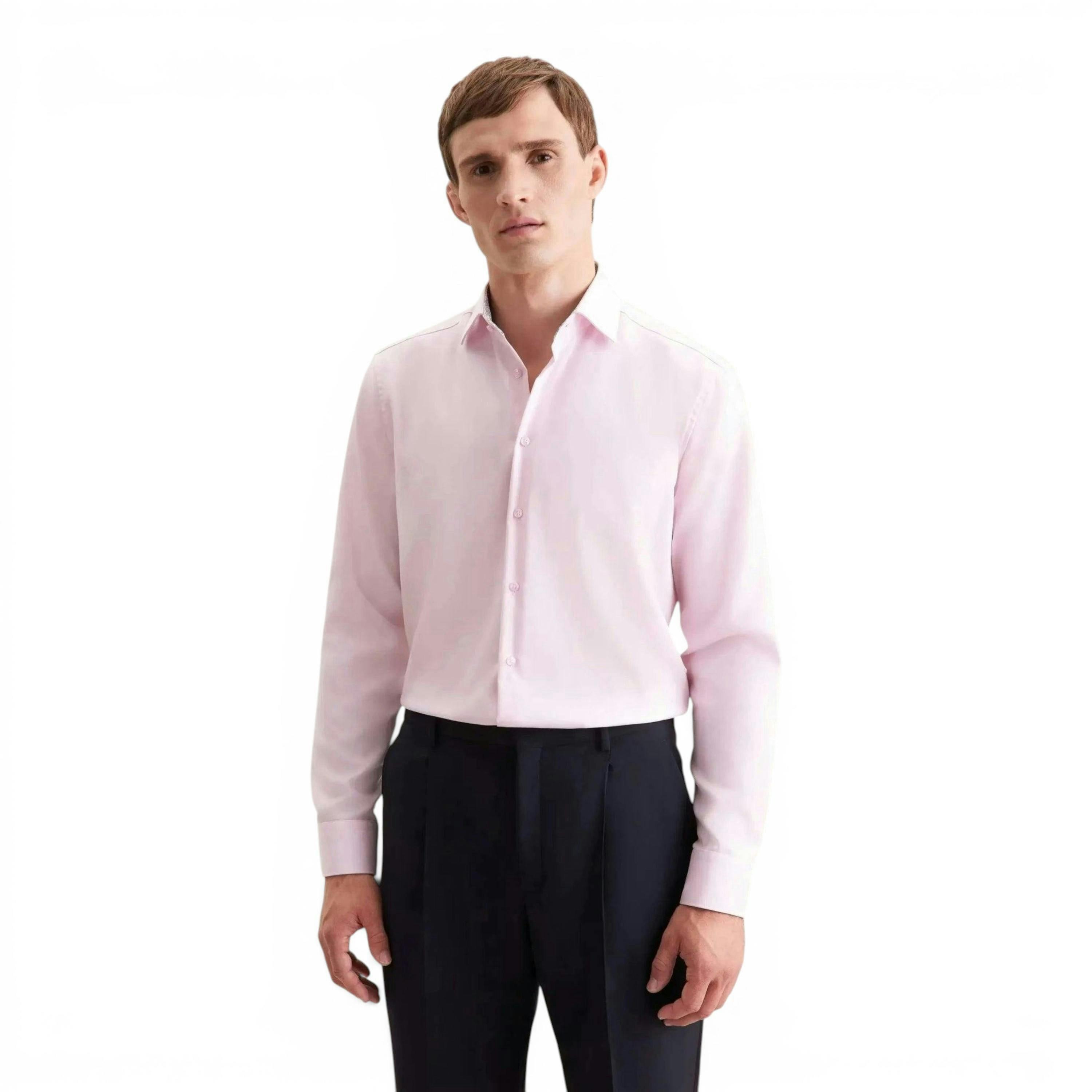Regular Fit No Iron Contrast Patched Kent Collar Business Shirt Pink , view 1 of 6
