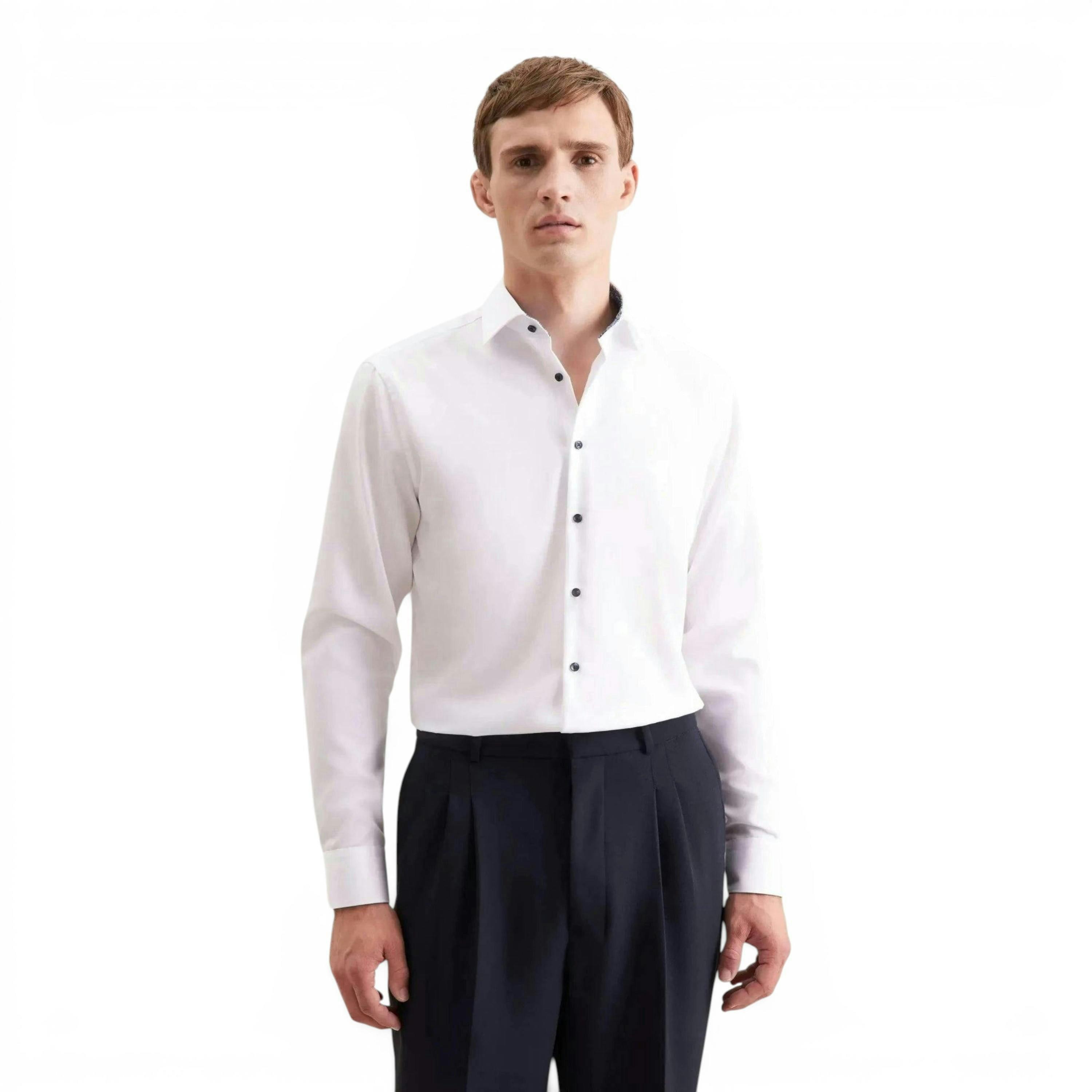 Seidensticker Regular Fit No Iron Contrast Patched Kent Collar Business Shirt White , view 1 of 6