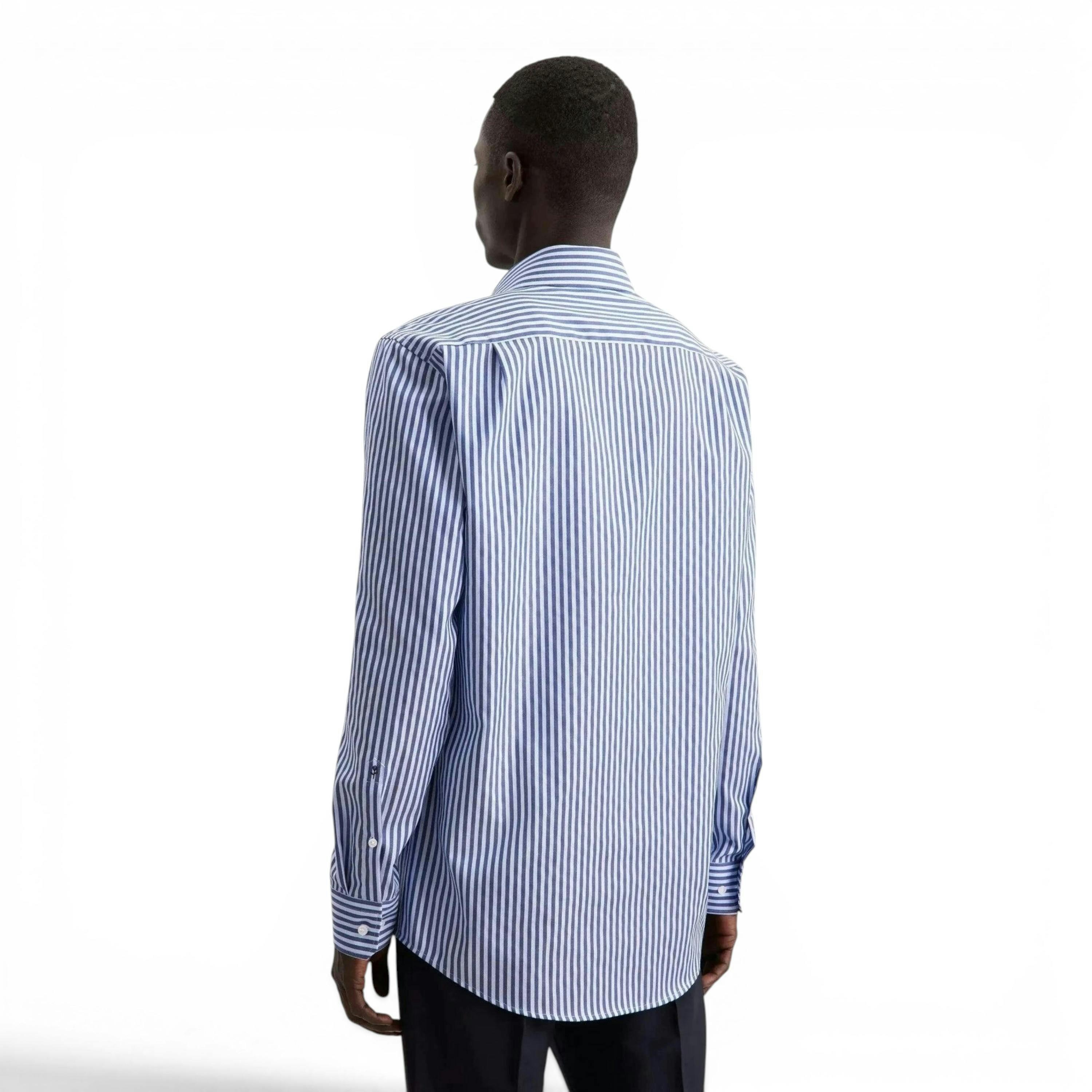 Seidensticker Regular Fit No Iron Spread Kent Structured Stripe Business Shirt Dark Blue , view 2 of 6