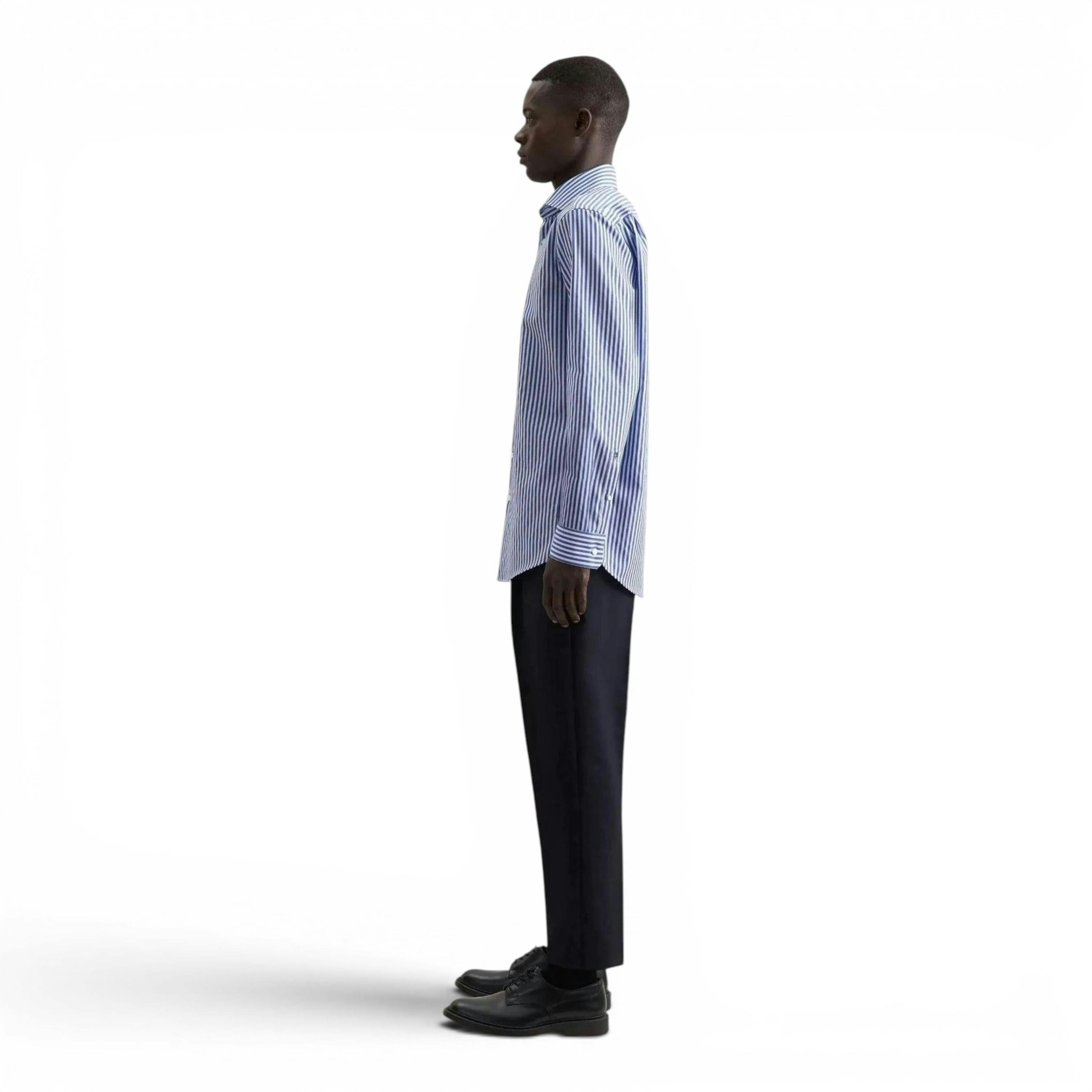 Seidensticker Regular Fit No Iron Spread Kent Structured Stripe Business Shirt Dark Blue , view 6 of 6