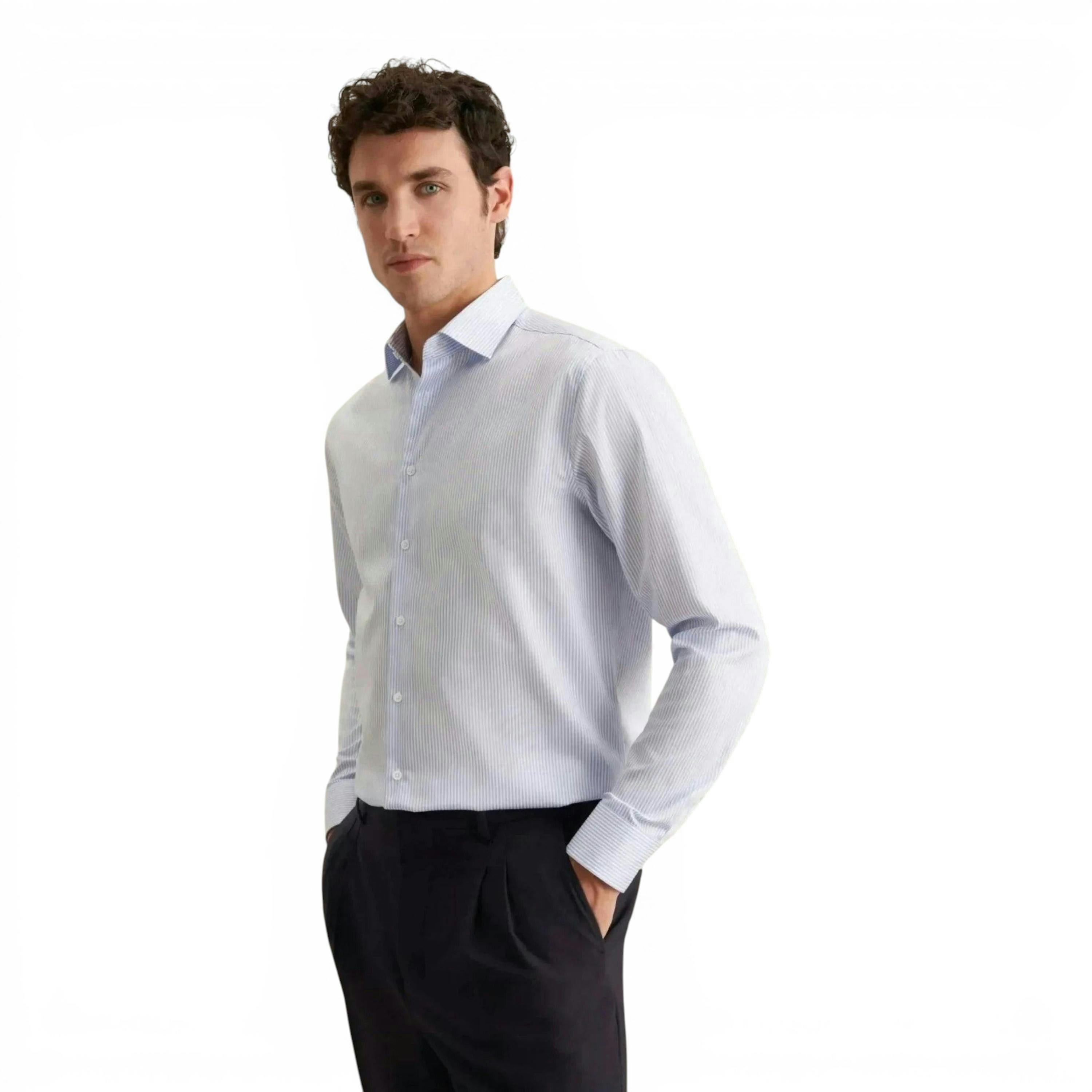 Seidensticker Regular Fit Easy Iron New Kent Striped Business Shirt Light Blue , view 1 of 6