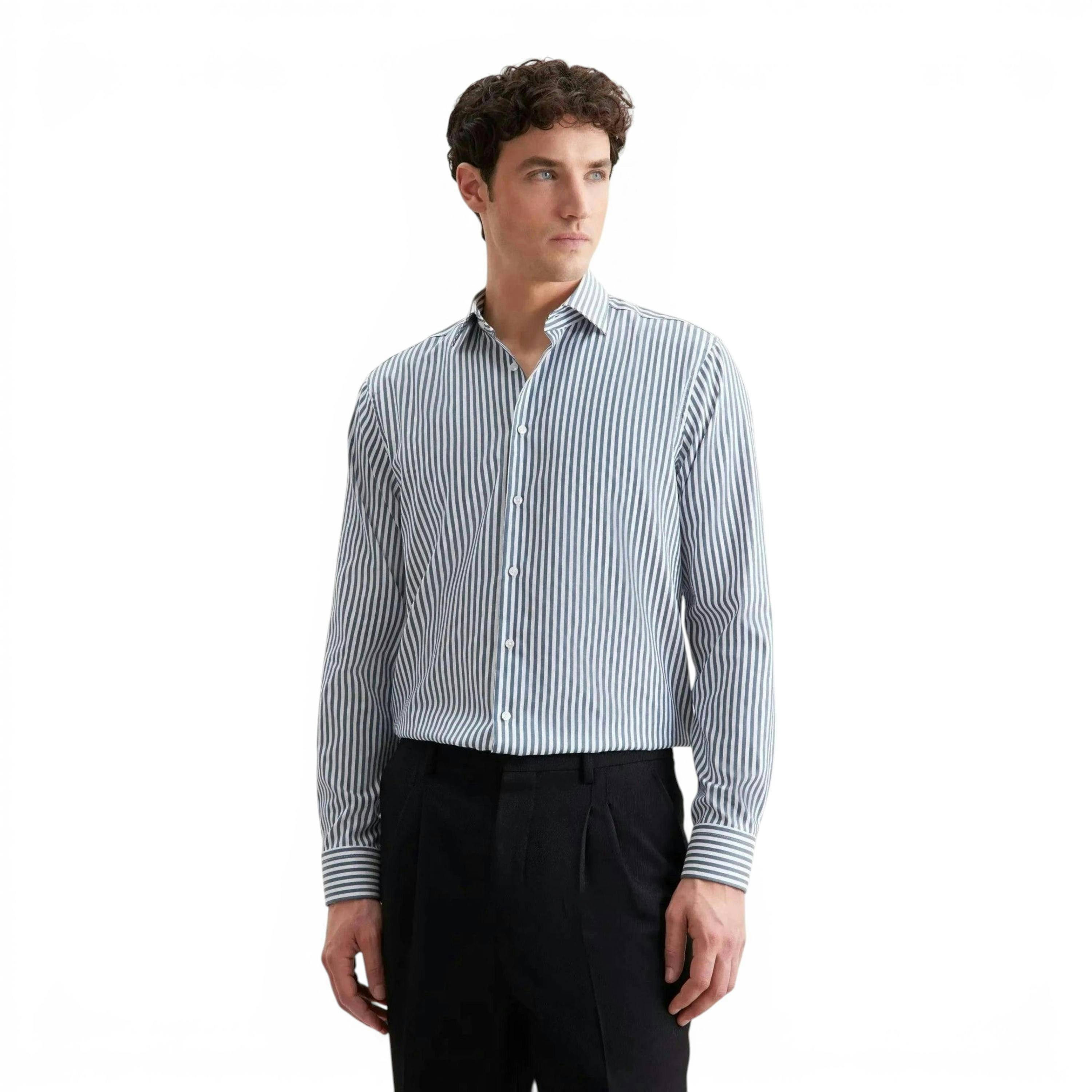 Seidensticker Regular Fit No Iron New Kent Striped Business Shirt Dark Teal , view 1 of 6
