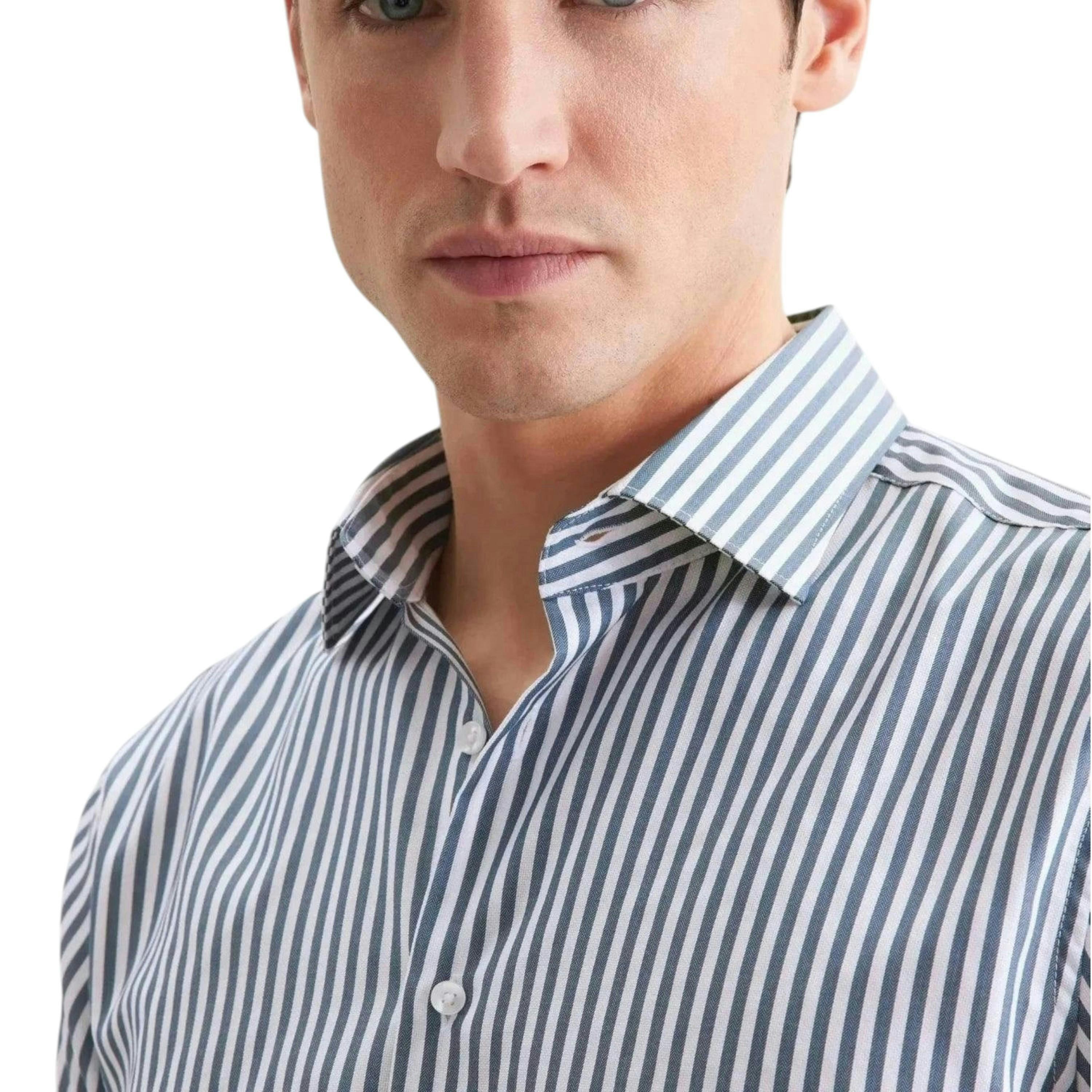 Seidensticker Regular Fit No Iron New Kent Striped Business Shirt Dark Teal , view 3 of 6
