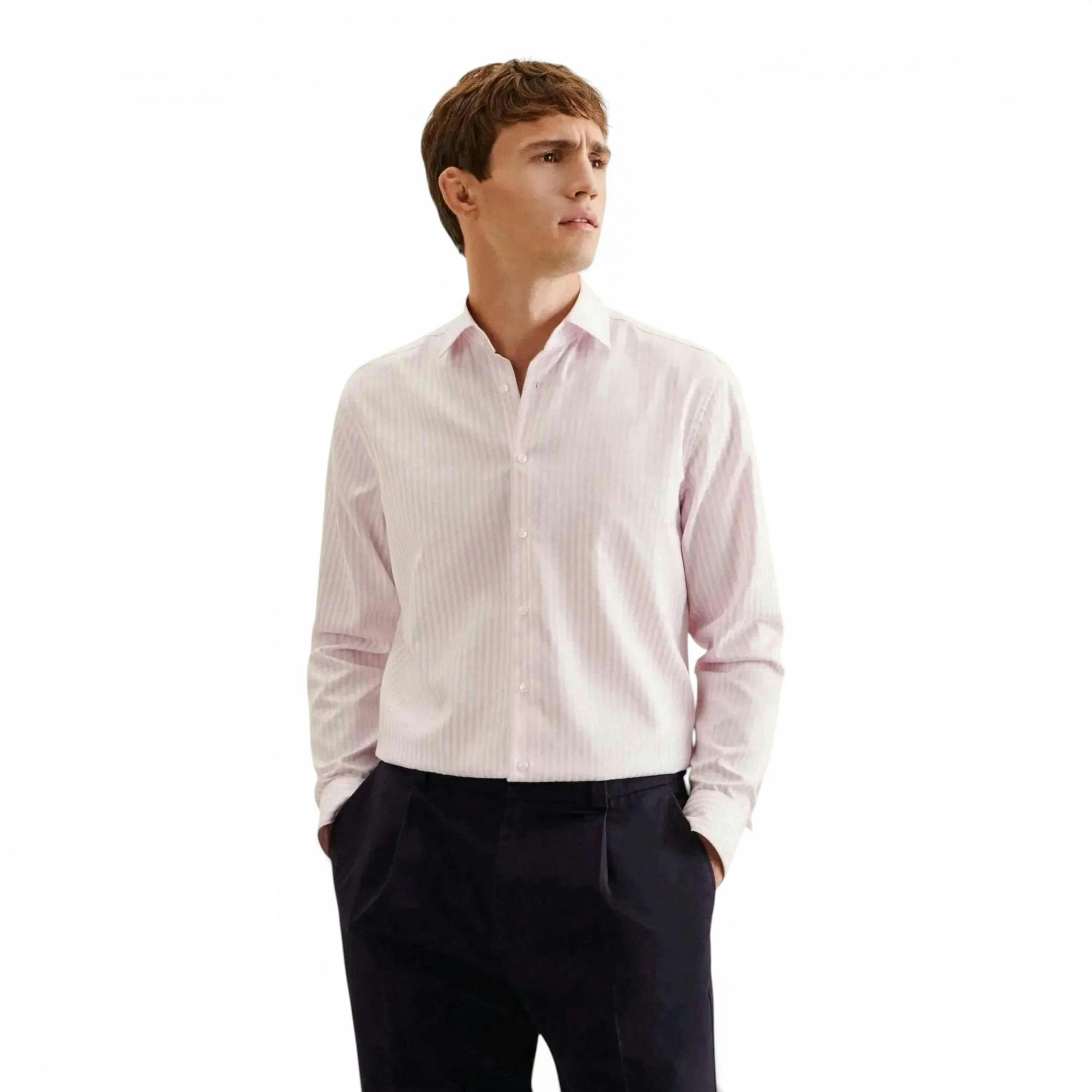 Seidensticker Regular Fit No Iron New Kent Striped Business Shirt Pink , view 1 of 6