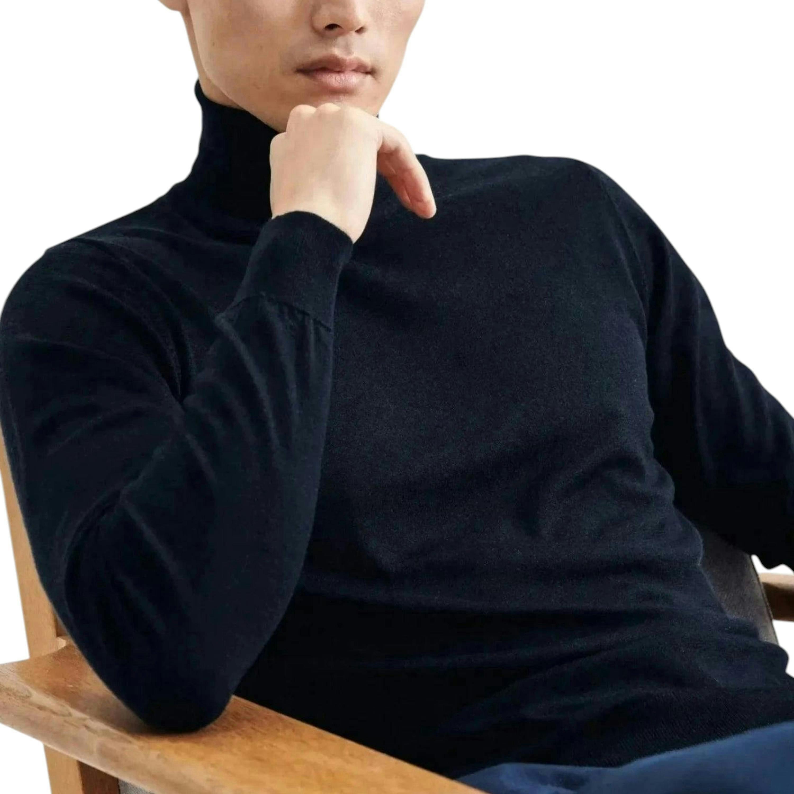 Seidensticker Merino Wool Roll Neck Knit Dark Blue , view 5 of 6
