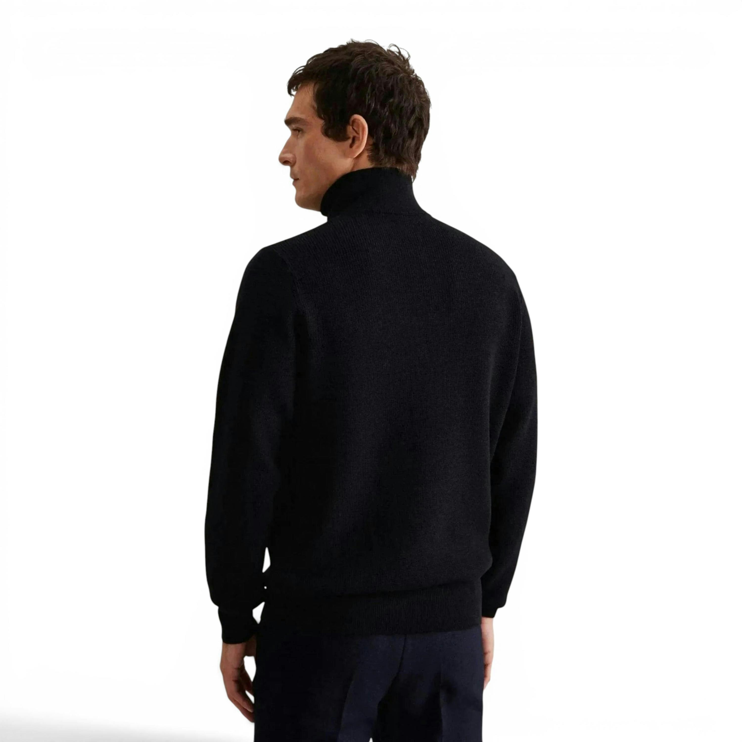 Seidensticker Merino Wool Stand Collar 1/4 Zip Knit Dark Blue , view 2 of 6