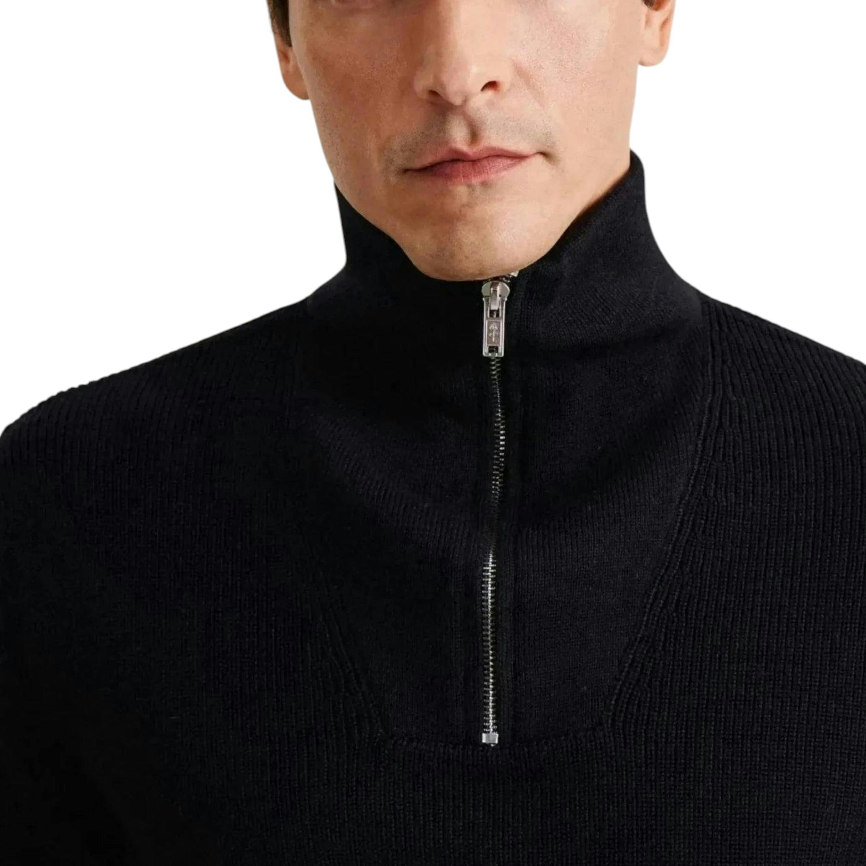Seidensticker Merino Wool Stand Collar 1/4 Zip Knit Dark Blue , view 3 of 6