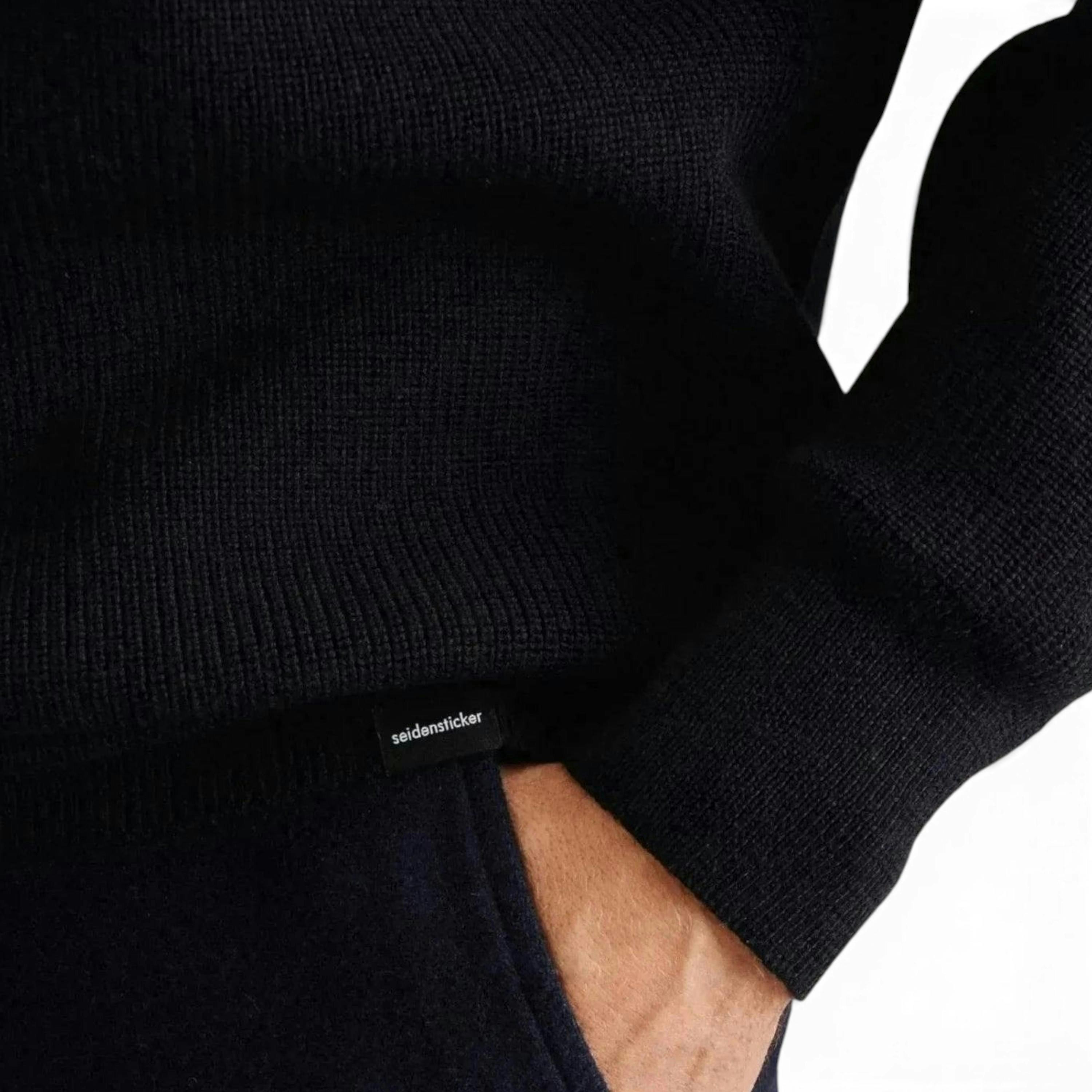 Seidensticker Merino Wool Stand Collar 1/4 Zip Knit Dark Blue , view 4 of 6