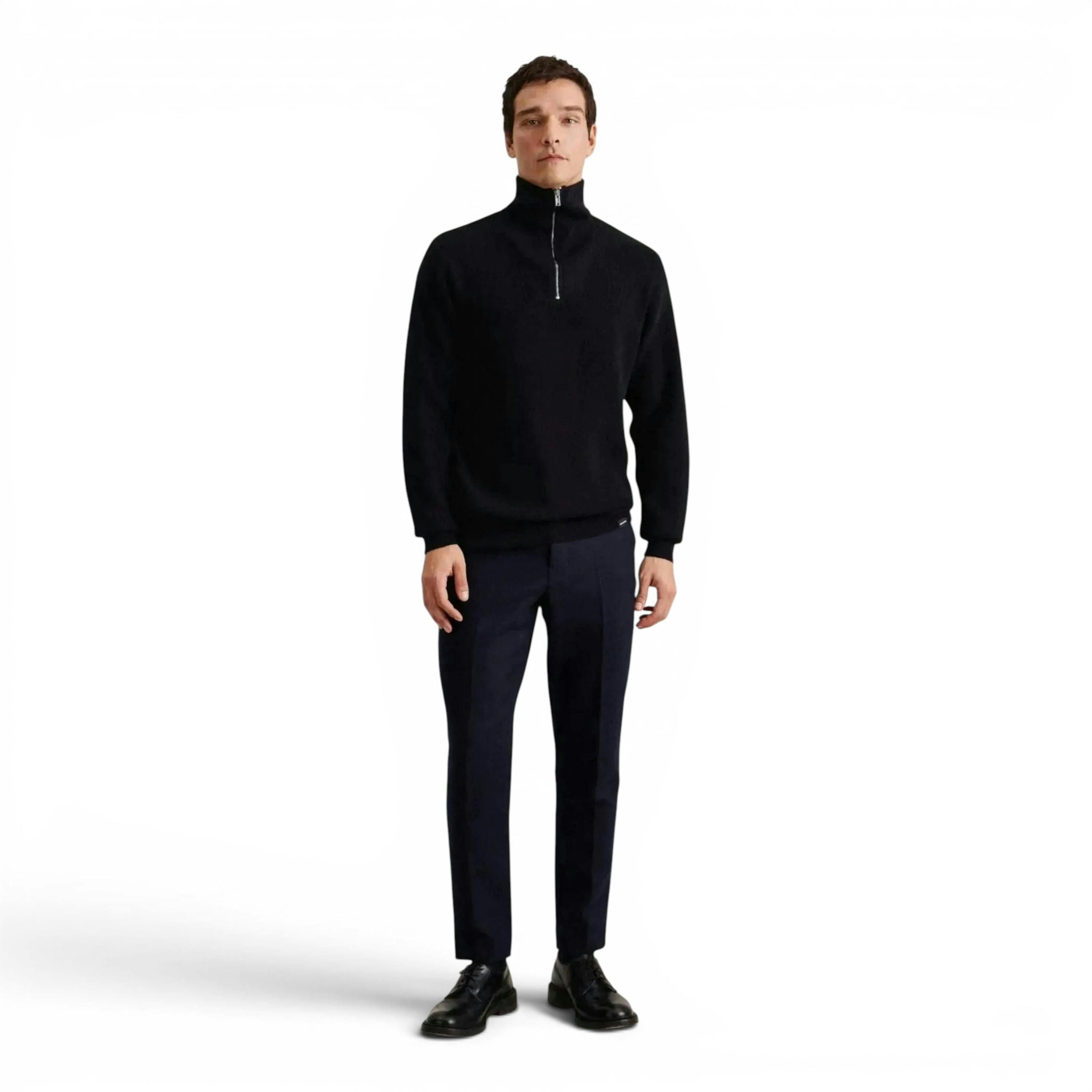 Seidensticker Merino Wool Stand Collar 1/4 Zip Knit Dark Blue , view 5 of 6