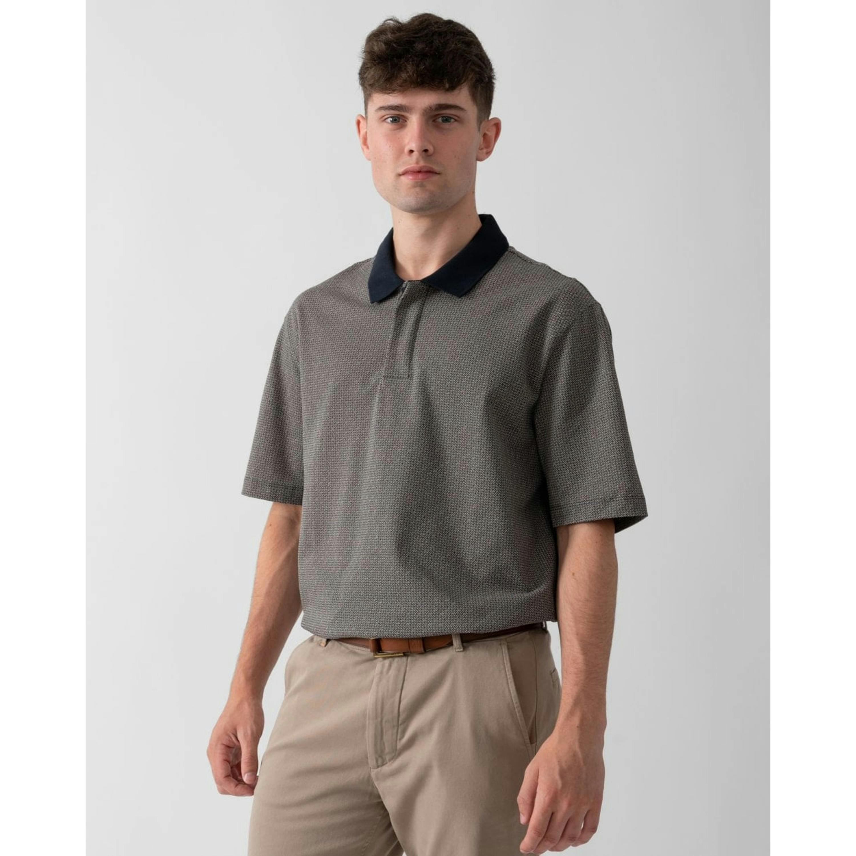 Armani Exchange Logo Pattern Polo Shirt  in Grey , view 1 of 4
