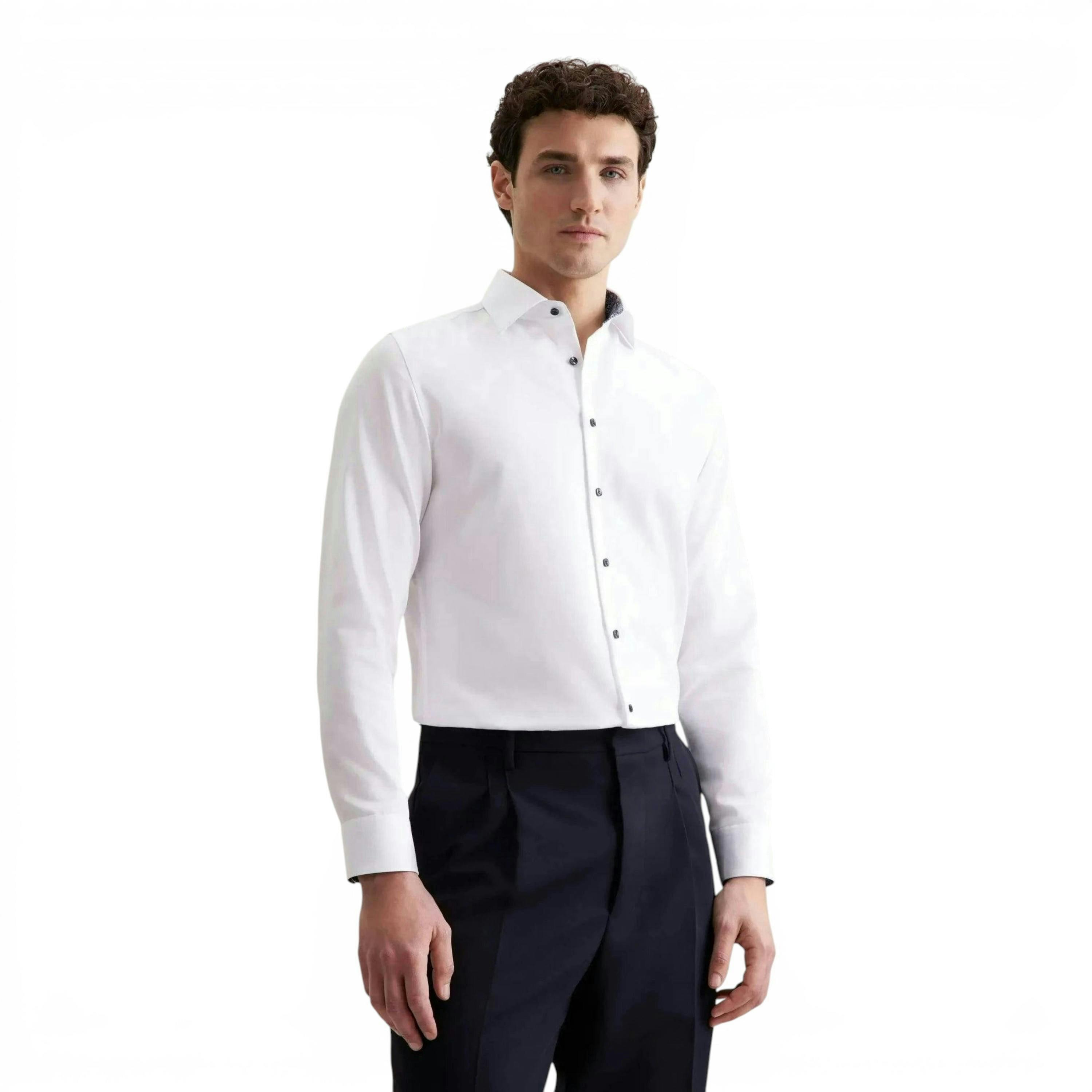 Seidensticker Shaped Fit No Iron Contrast Patched Kent Collar Business Shirt White , view 1 of 6