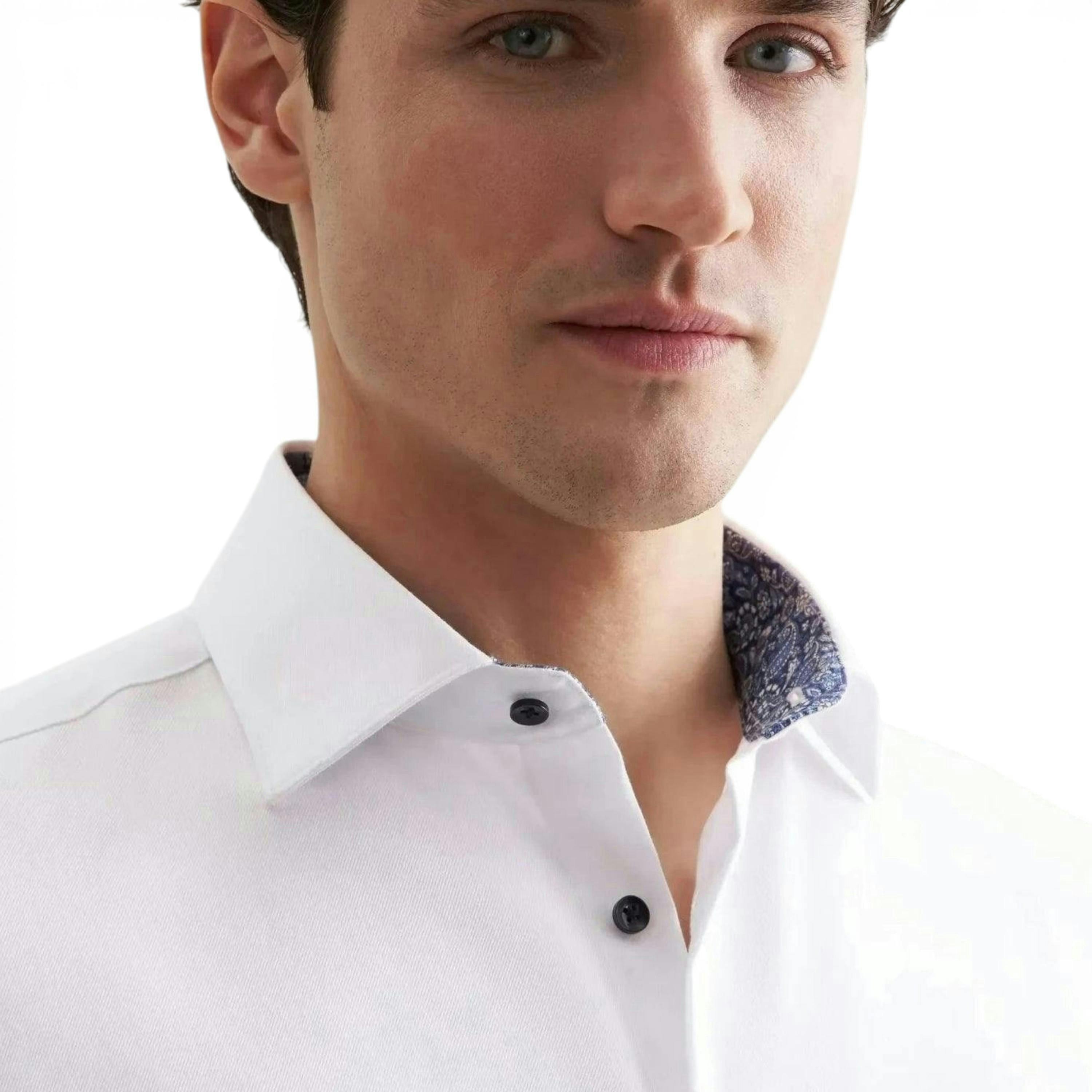 Seidensticker Shaped Fit No Iron Contrast Patched Kent Collar Business Shirt White , view 3 of 6
