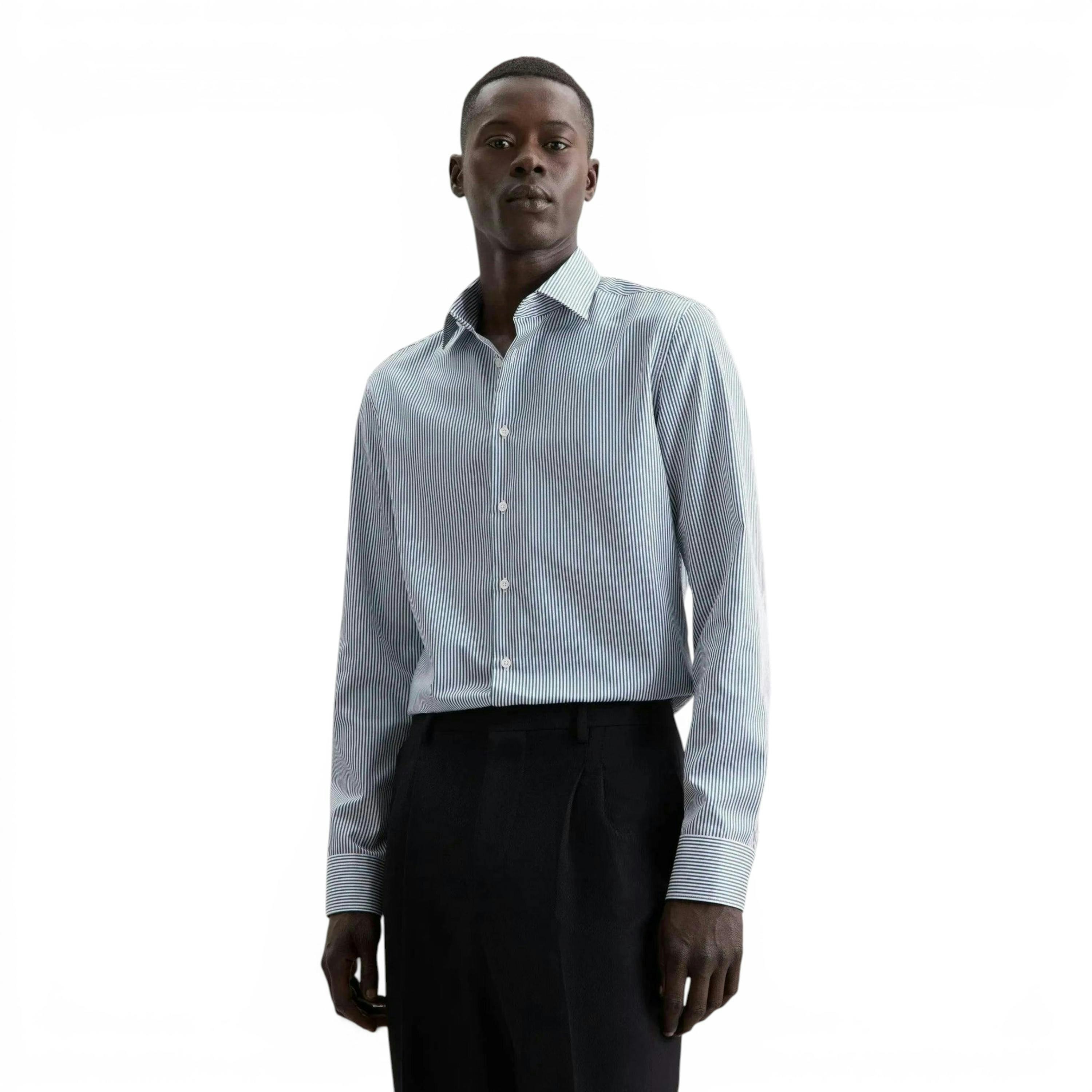 Seidensticker Shaped Fit Easy Iron New Kent Striped Business Shirt Dark Teal , view 1 of 6