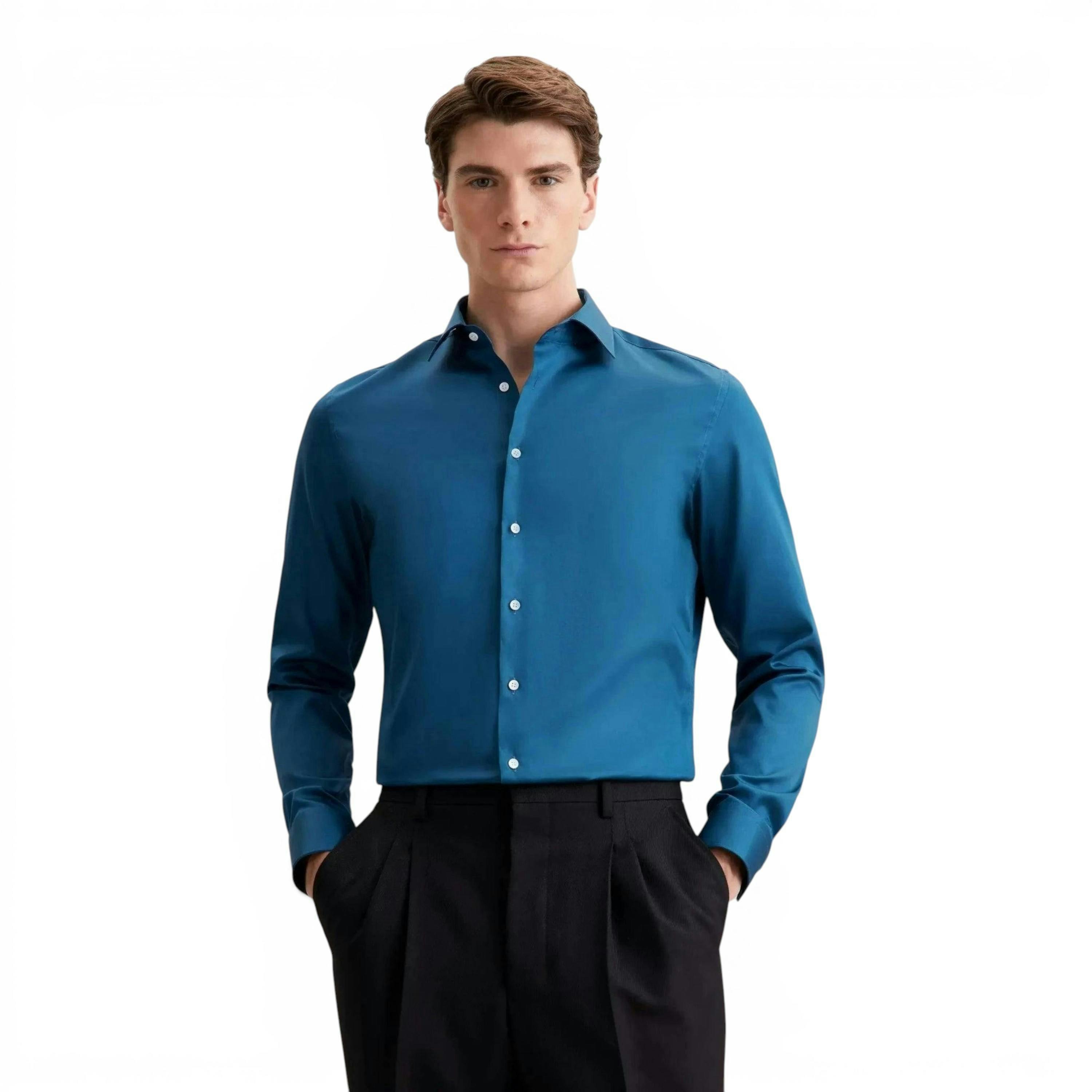 Seidensticker Shaped Fit Easy Iron New Kent Business Shirt Dark Teal , view 1 of 6