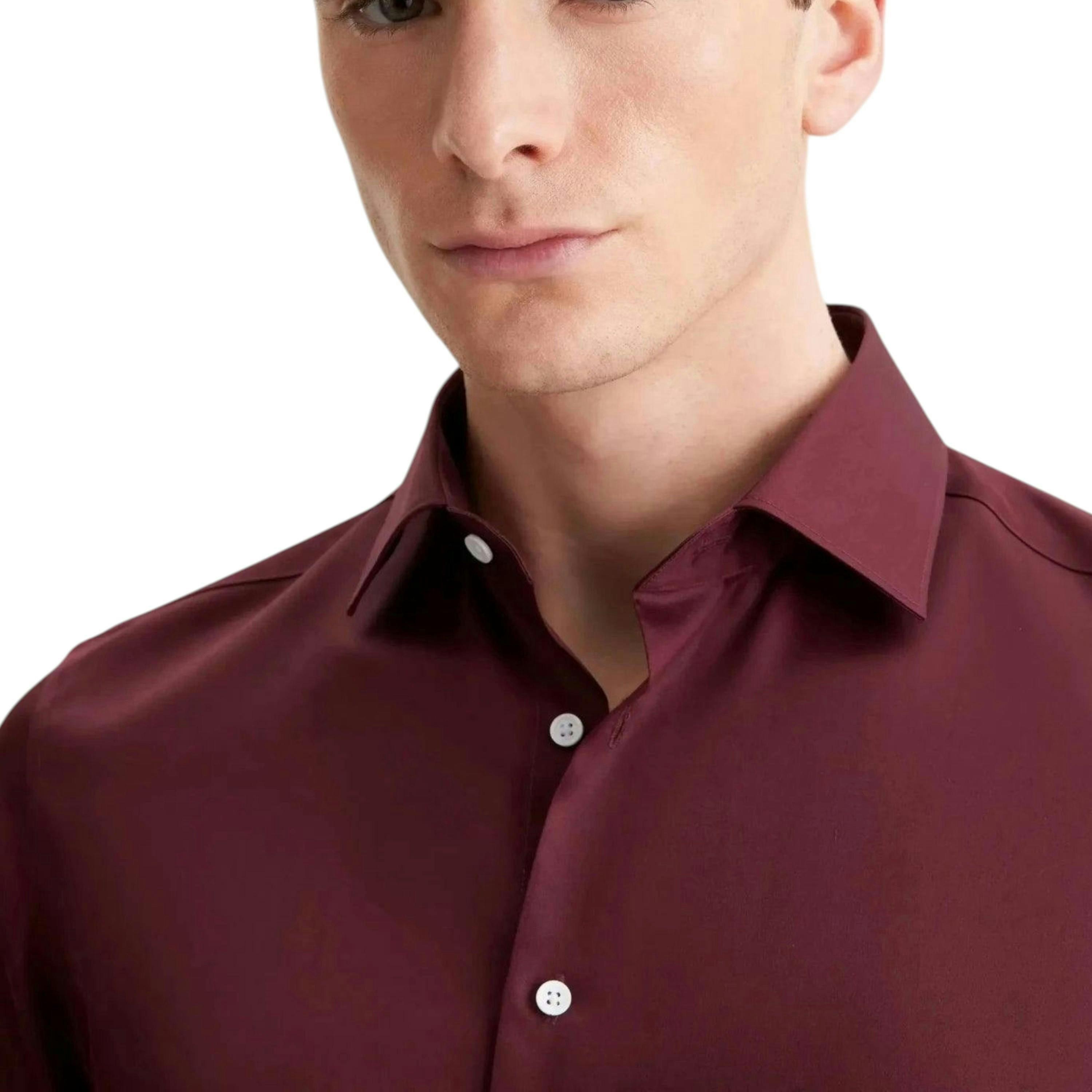 Seidensticker Shaped Fit Easy Iron New Kent Business Shirt Burgundy , view 3 of 6